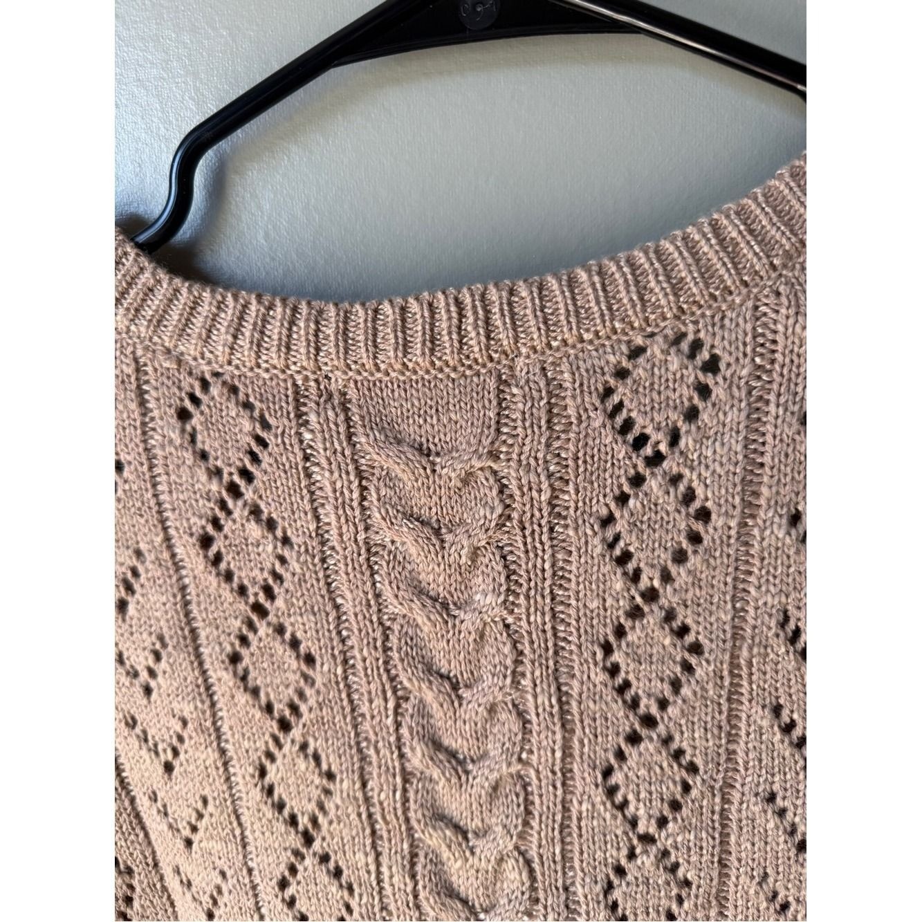 Boho Coquette Women’s Medium Pointelle Knit Lace-Up Sweater Blush Pink