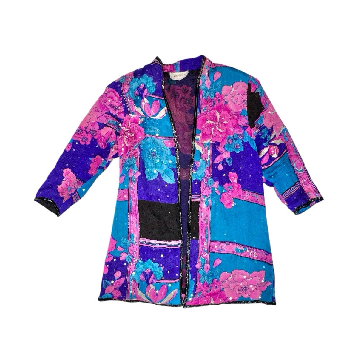 VTG JUDITH ANN CREATIONS SAKS FIFTH AVE SILK SEQUIN BEAD KIMONO JACKET NEW WAVE