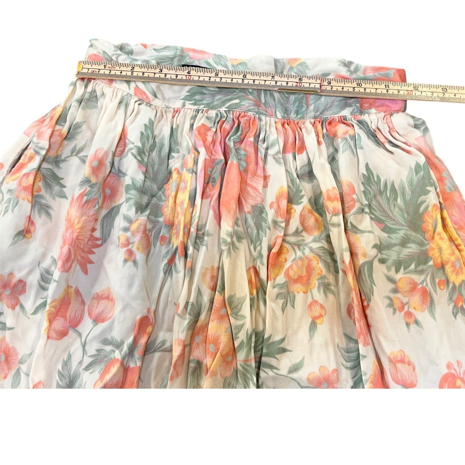Counterparts Floral Midi Skirt Womens Petites Cream Peach Vintage Excellent