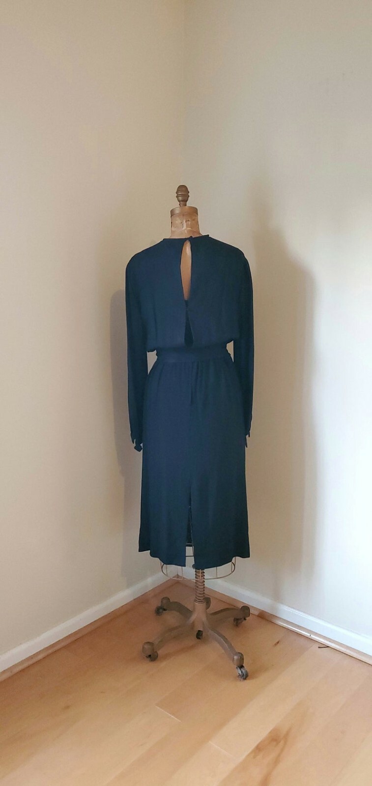 Vintage 1970’s Dress 70’s David Morris Black Teal Blue Dress ILGWU