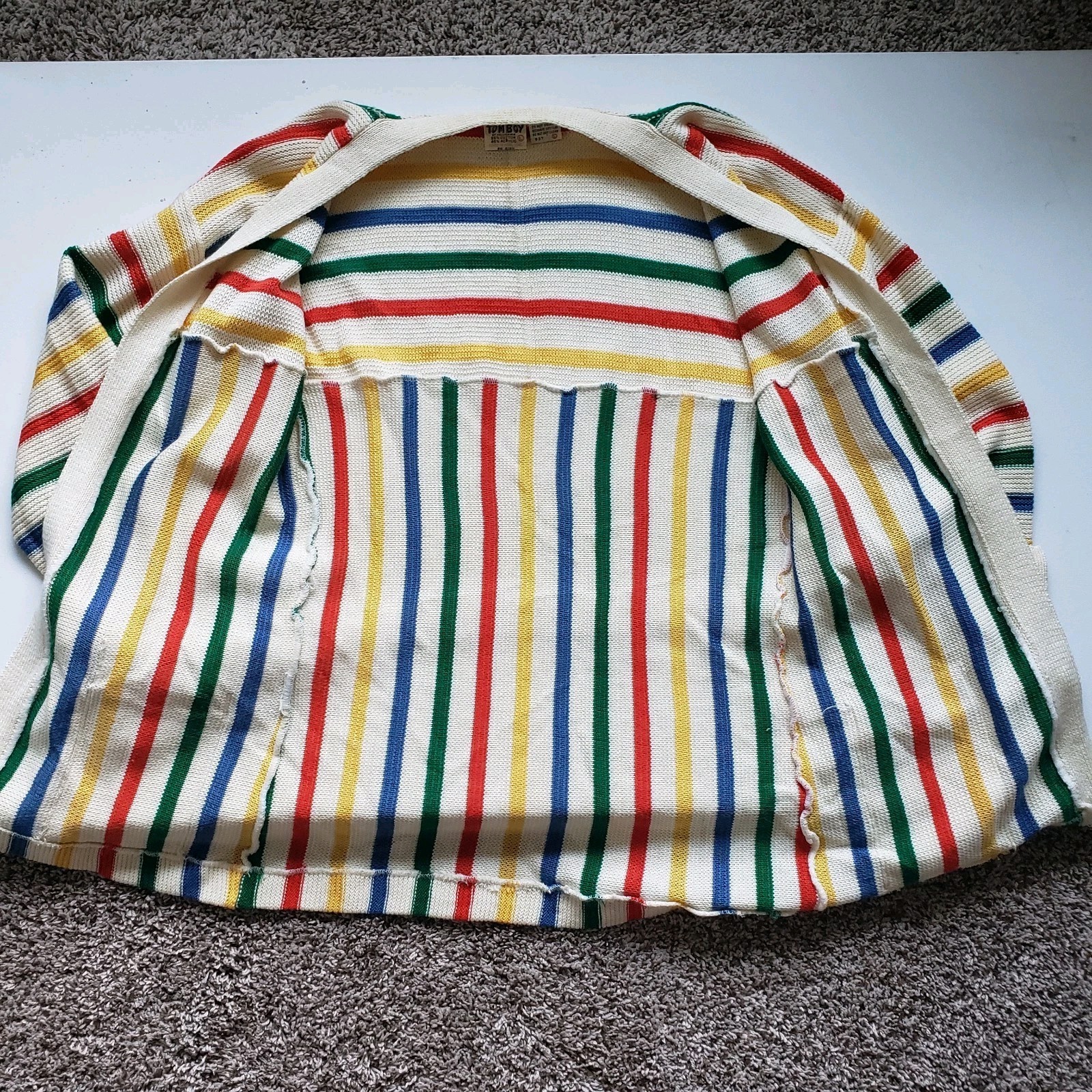 Vintage 1970s Tomboy Of California Multicolor Striped Knit Sweater Waist Tie
