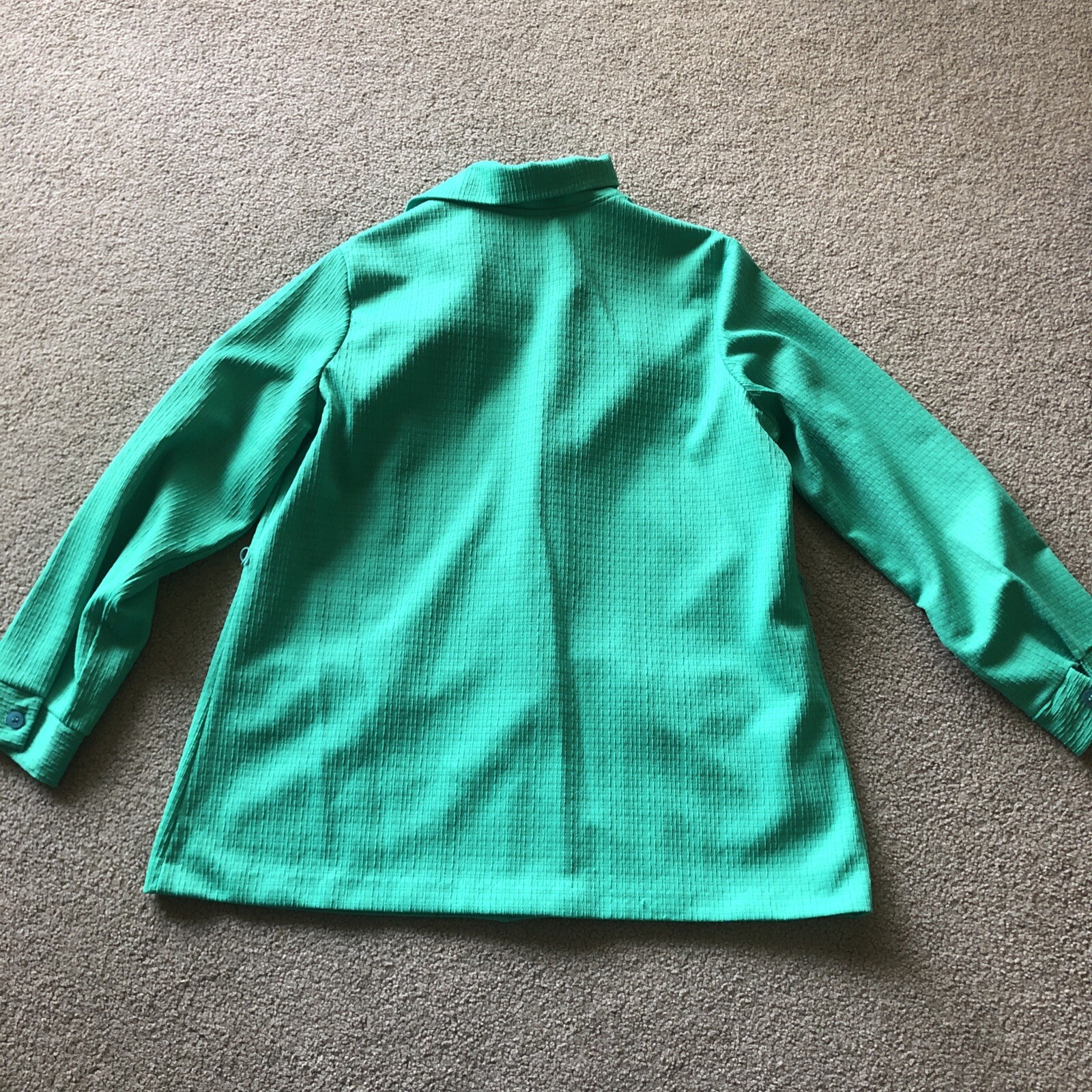 Vintage Green Blazer Shirt Top Women’s 20.5 1960s 1970s Polyester Nylon Acetate
