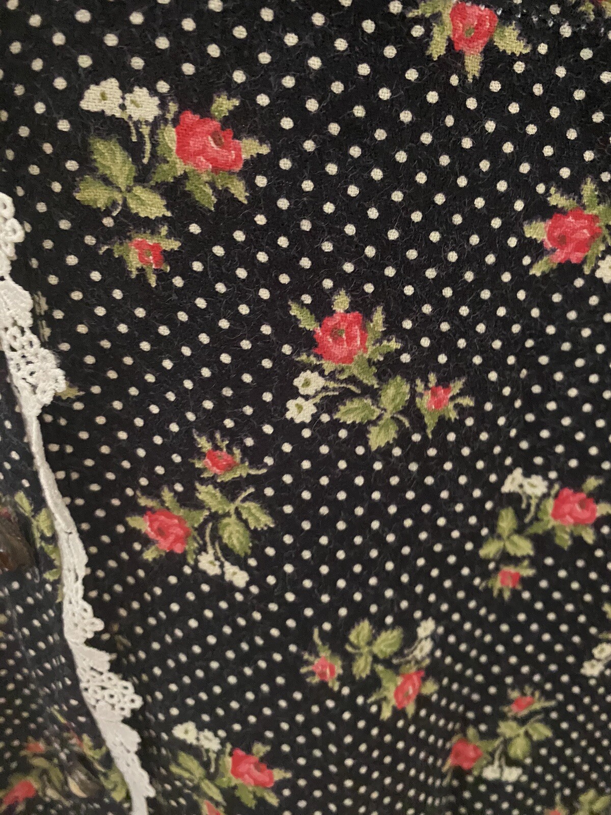 Vtg 70’s Liberty of London Black Polka Dot Rose Blouse W/ Agate Buttons