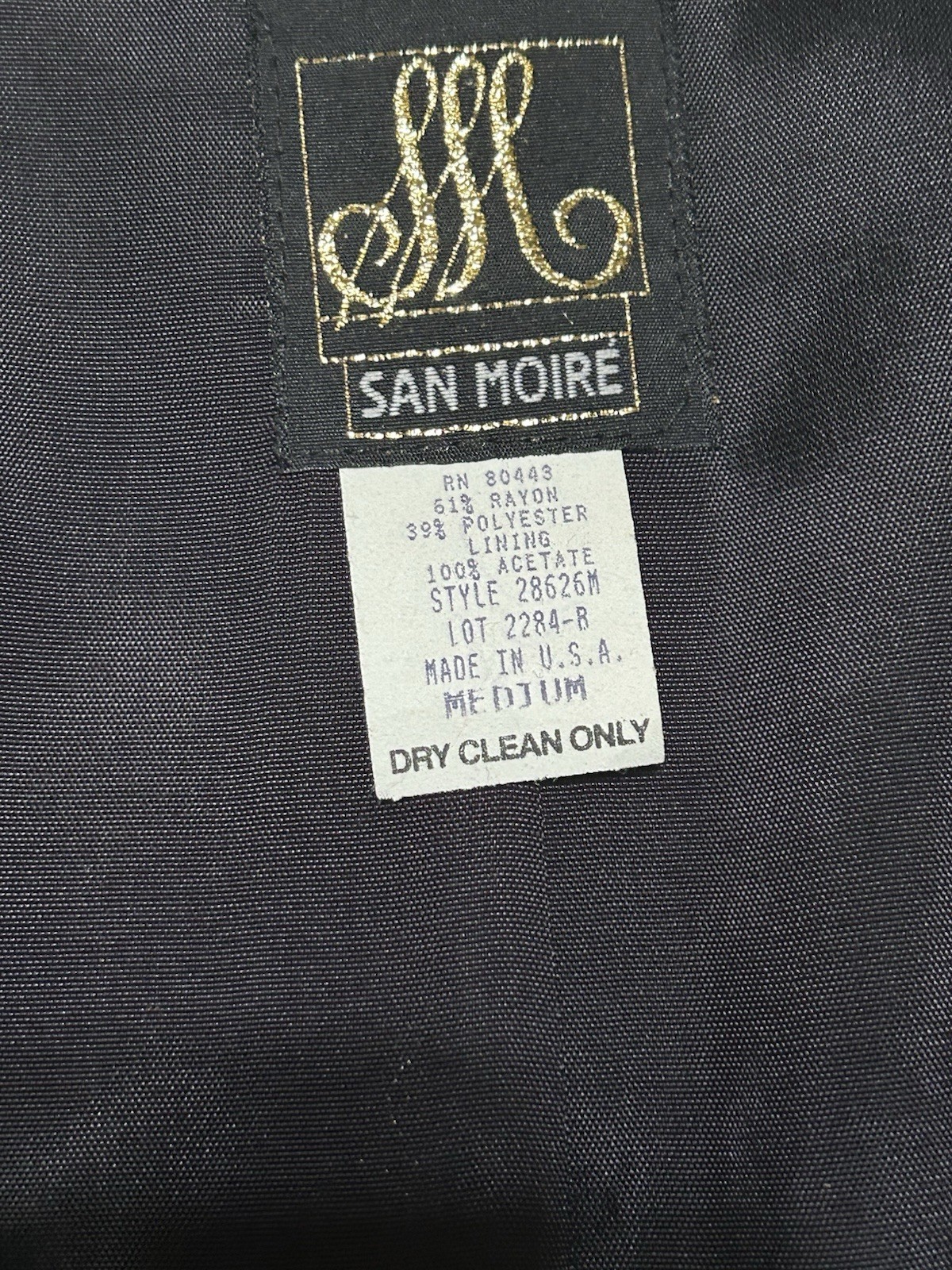 VTG 1980’s San Moire Women’s Blazrer SzM Black Floral Tapestry Padded Shoulders