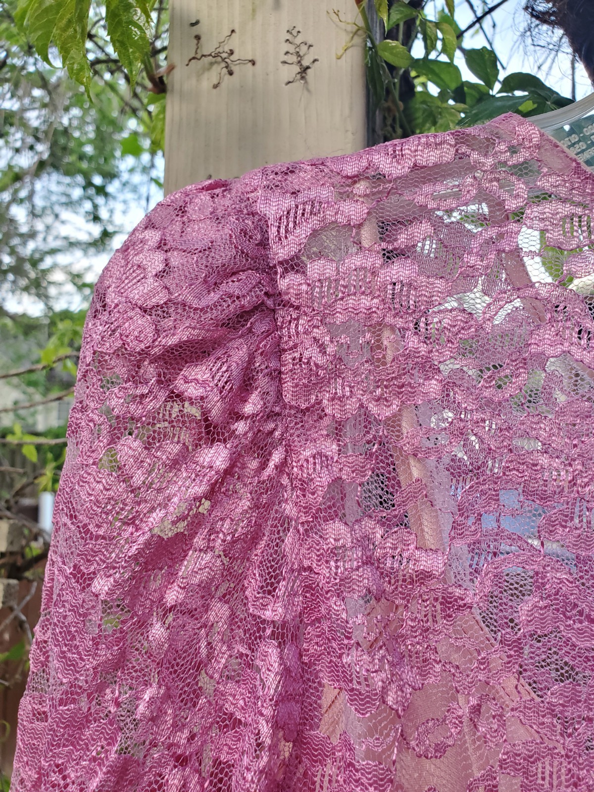 VTG JC Penney 80’s Dress Women’s Pink Lace Overlay Flare Handkerchief Hem MOB