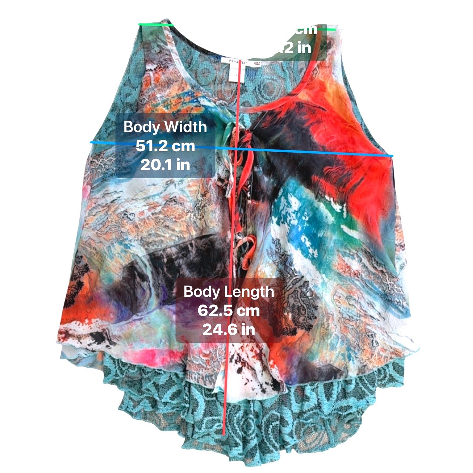 Feratelli Bohemian Abstract Artsy Print Lace Layered TankTop Lagenlook S VTG