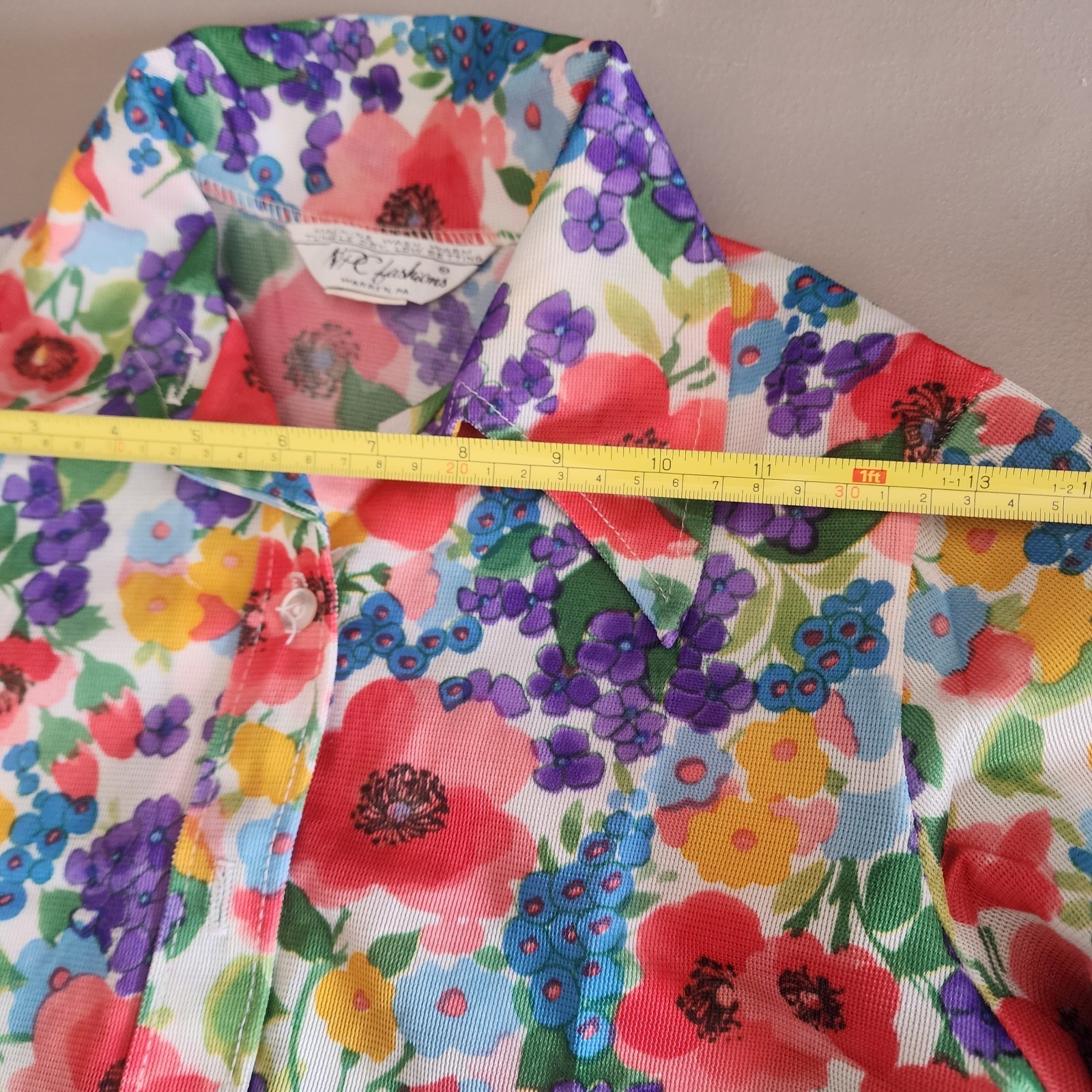Vtg 70s NPC Fashions Floral Blouse Dagger Collar Button Up Retro Boho Chic