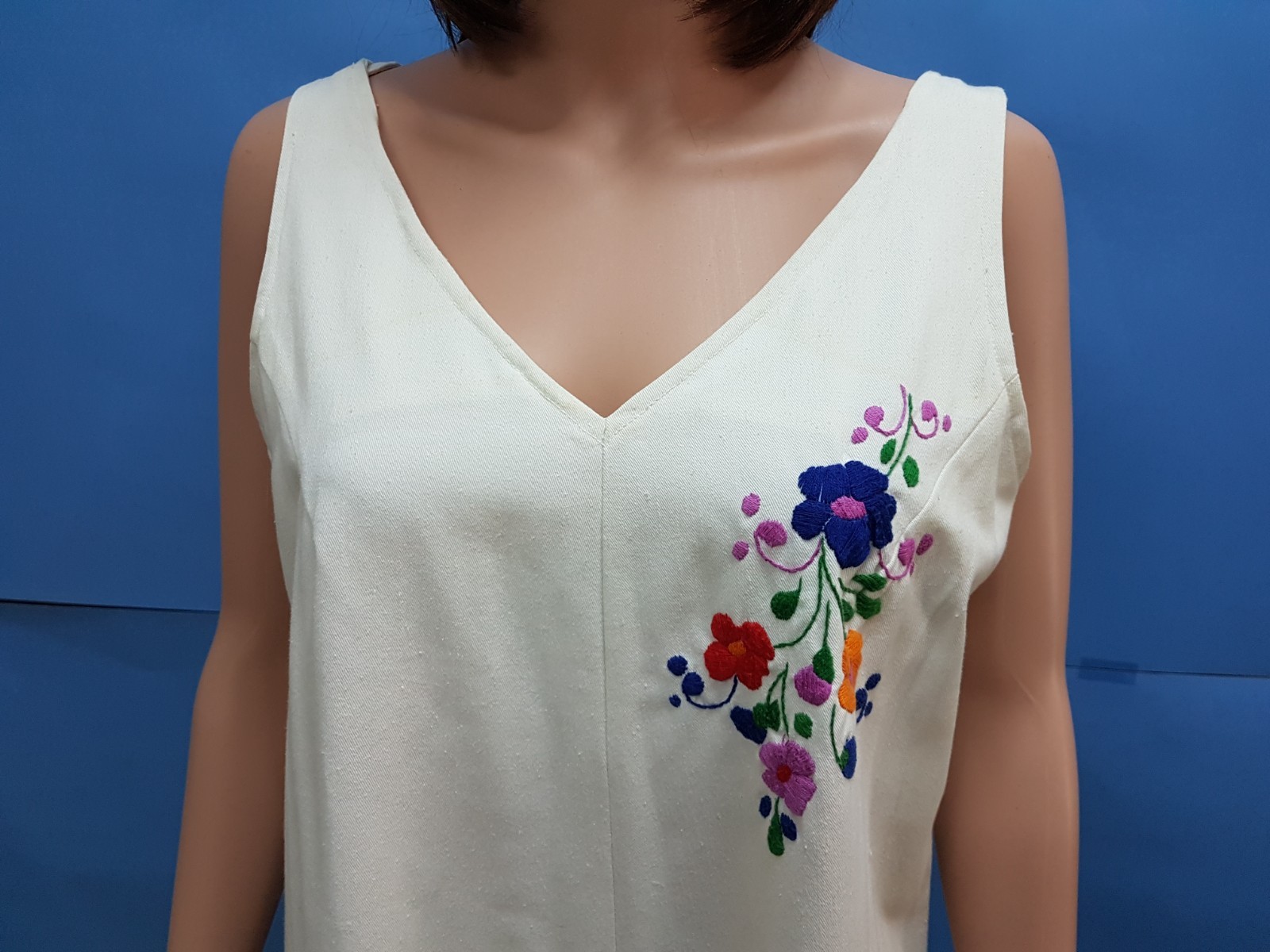 Vintage Hungarian Dress 100% Cotton Matyo Hand Made Embroidery Folk Top Rare L