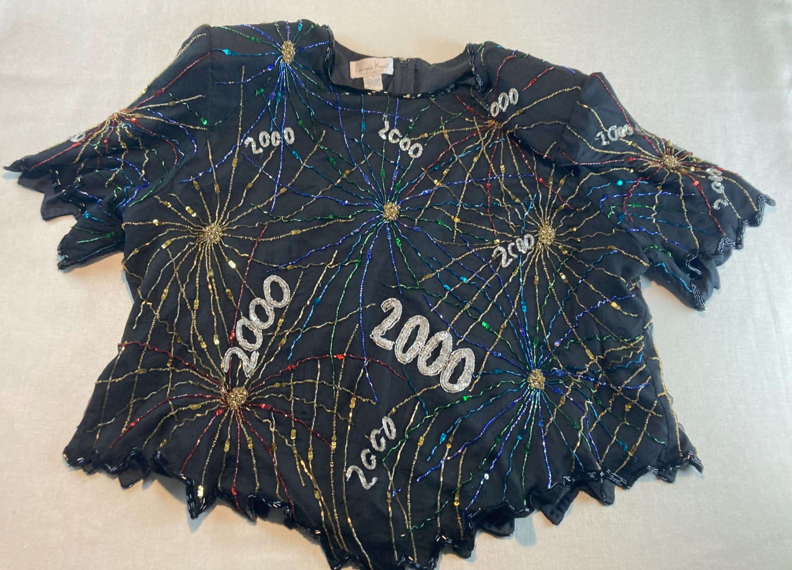 Laurence Kazar Vintage Black Silk Beaded and Sequined Top Y2K 2000 W’s Size 6X