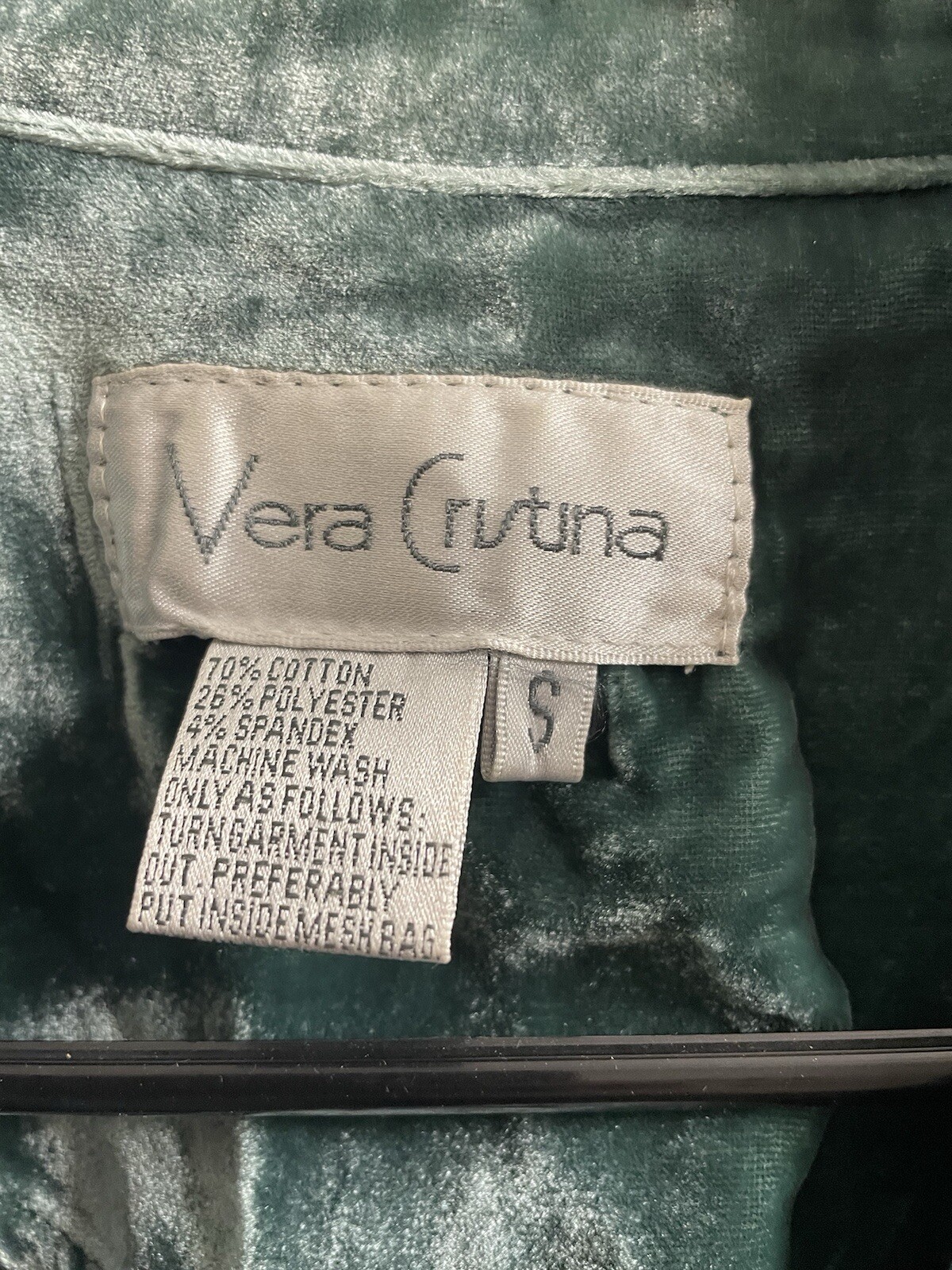 Vintage Vera Cristina Embellished Small Denim and green Velour Collar Jacket