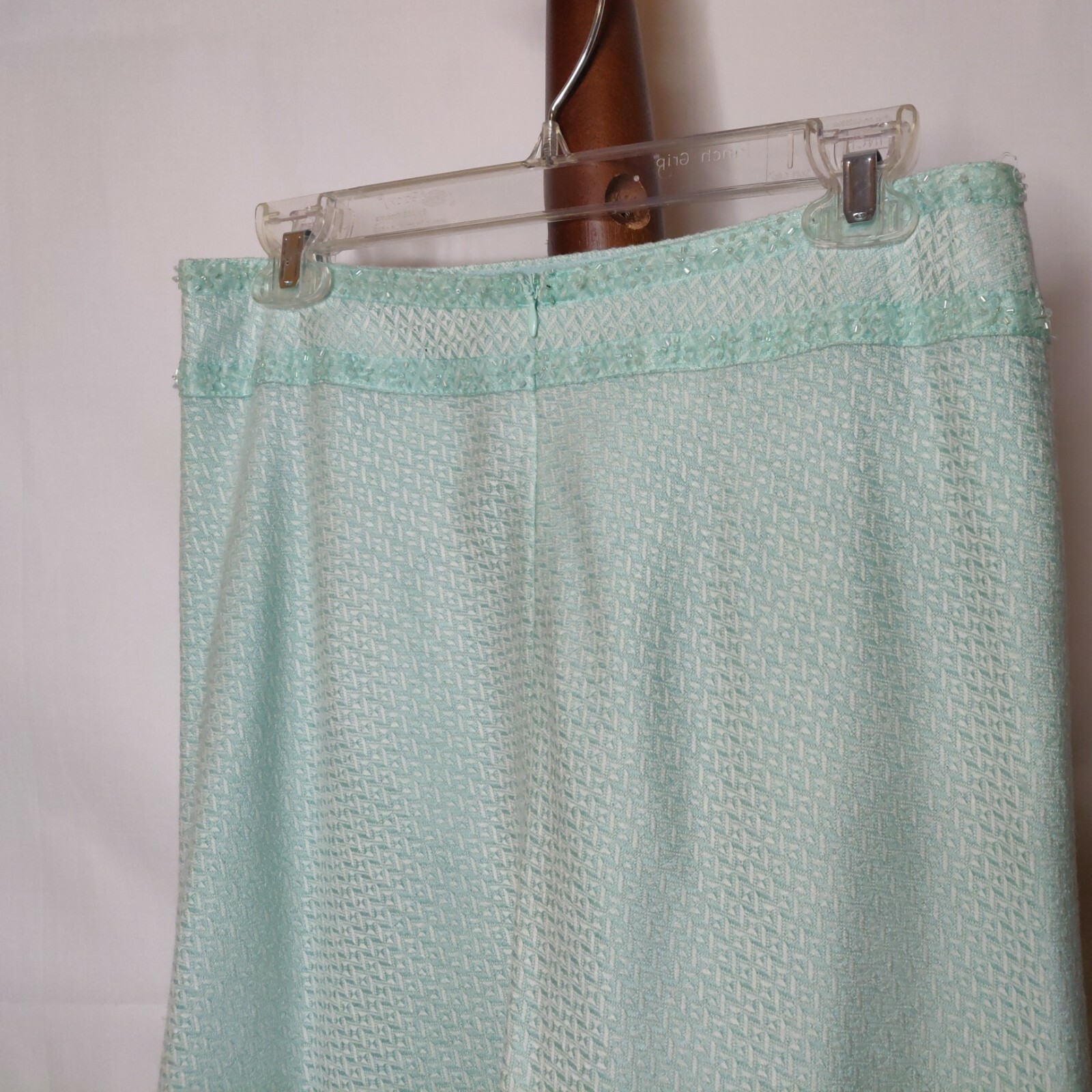 Worthington Vintage size 10 skirt light green white back zip flared beaded