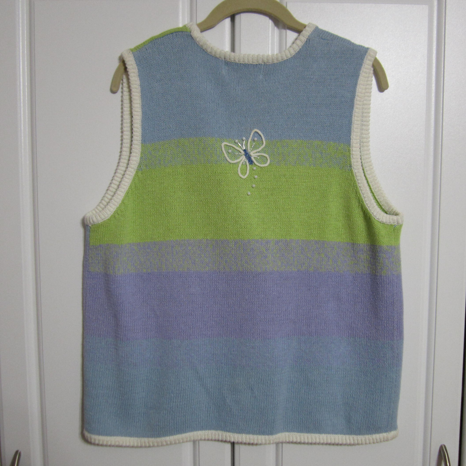 Vintage Mandal Bay Knit Vest Size Med Butterflies with Beads Green/Blue/Purple