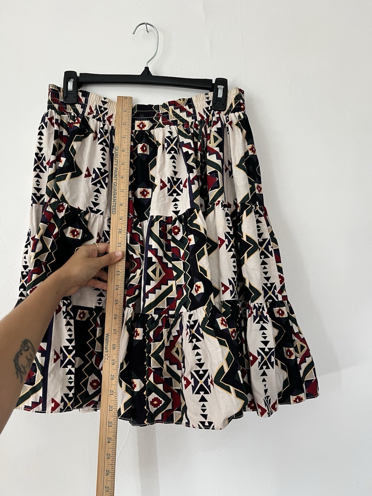 Vintage Tiered Skirt Square Up Fashions Inc Cotton Indigenous Print Sz S Boho