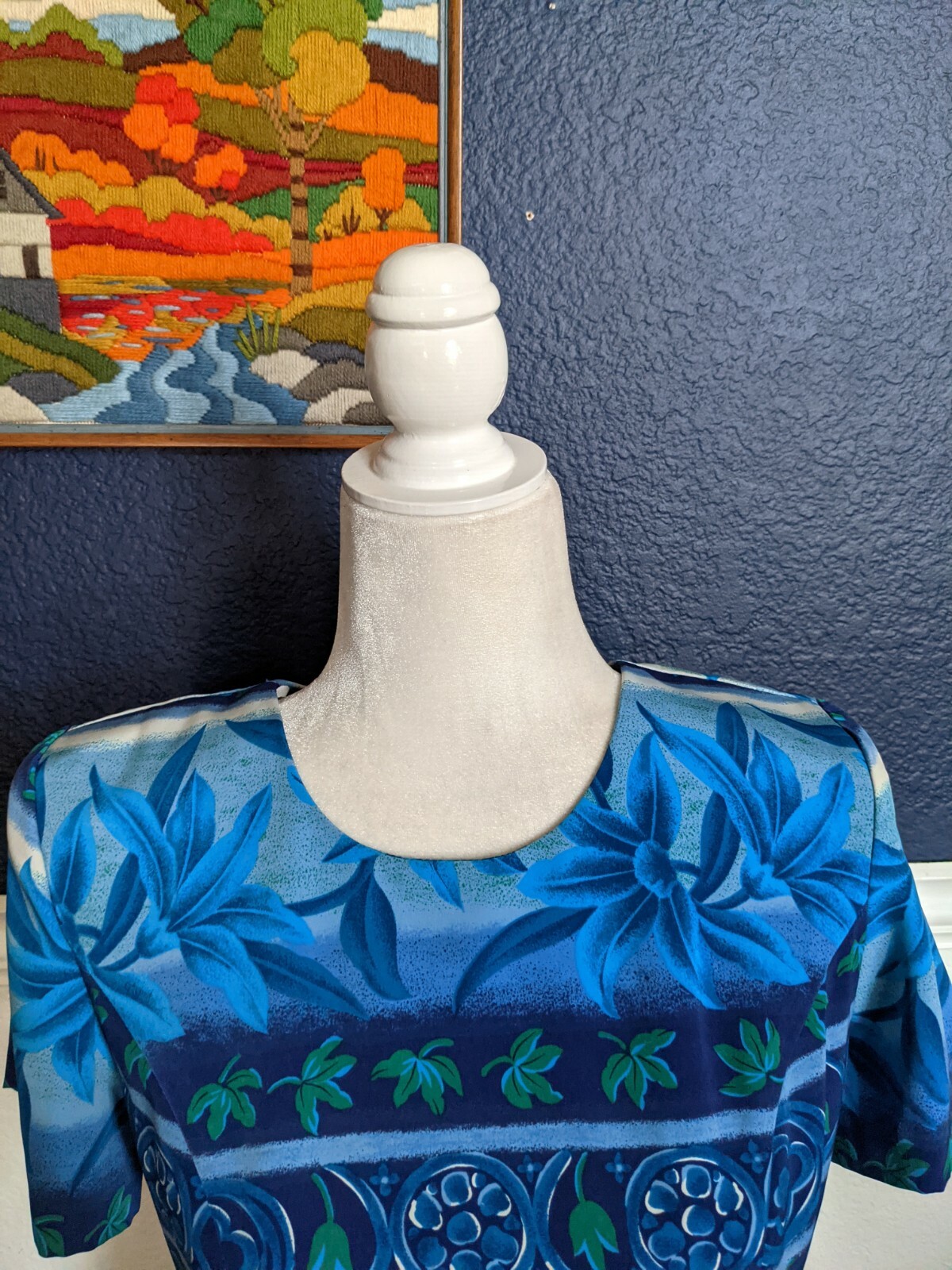 VTG Betsy Lauren Dress 1990s Short Sleeve Blue Tropical Dress Sz Petite 6 Small