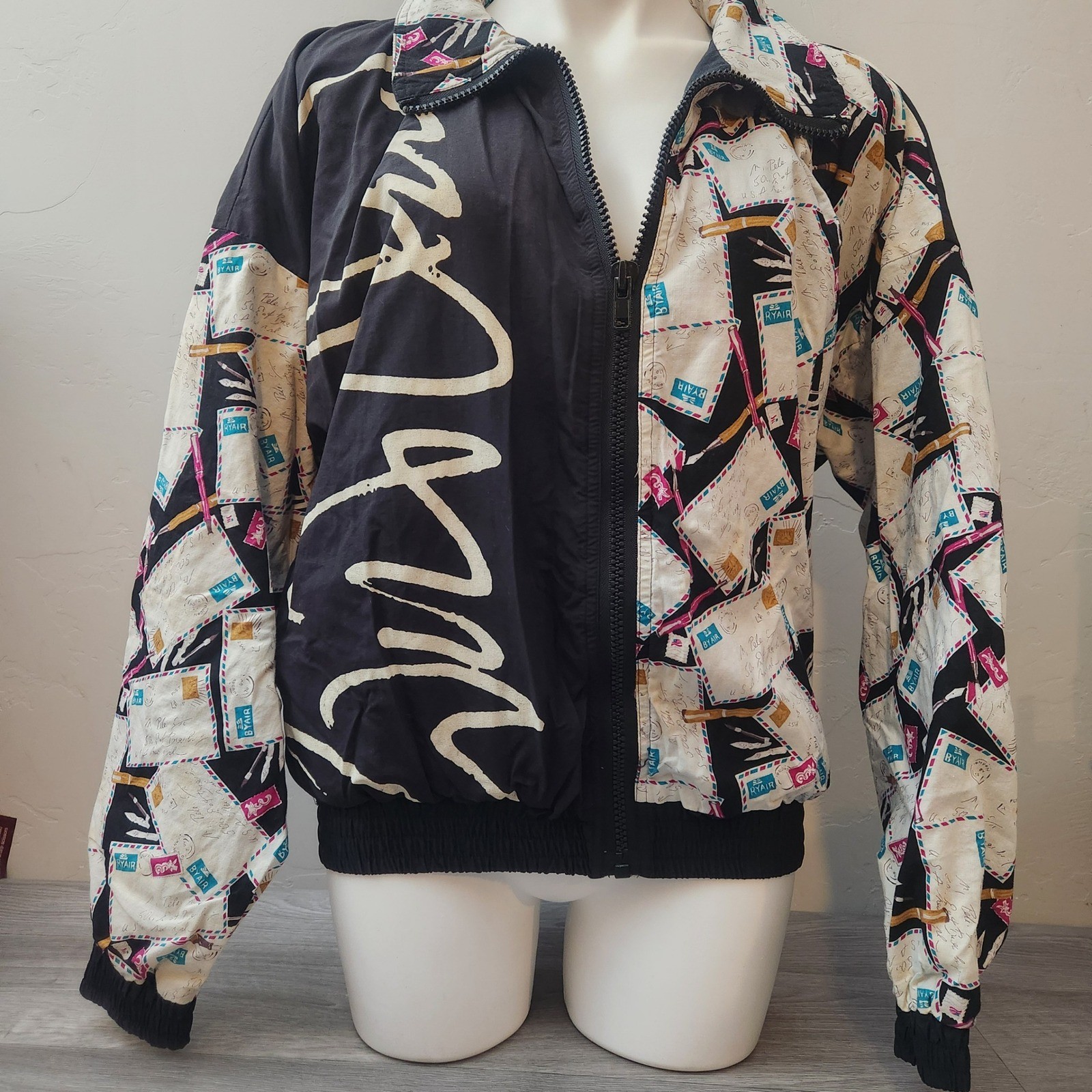 Vintage William Serbin Jacket Size M Abstract Art Zip Up Made in USA Bomber Mail