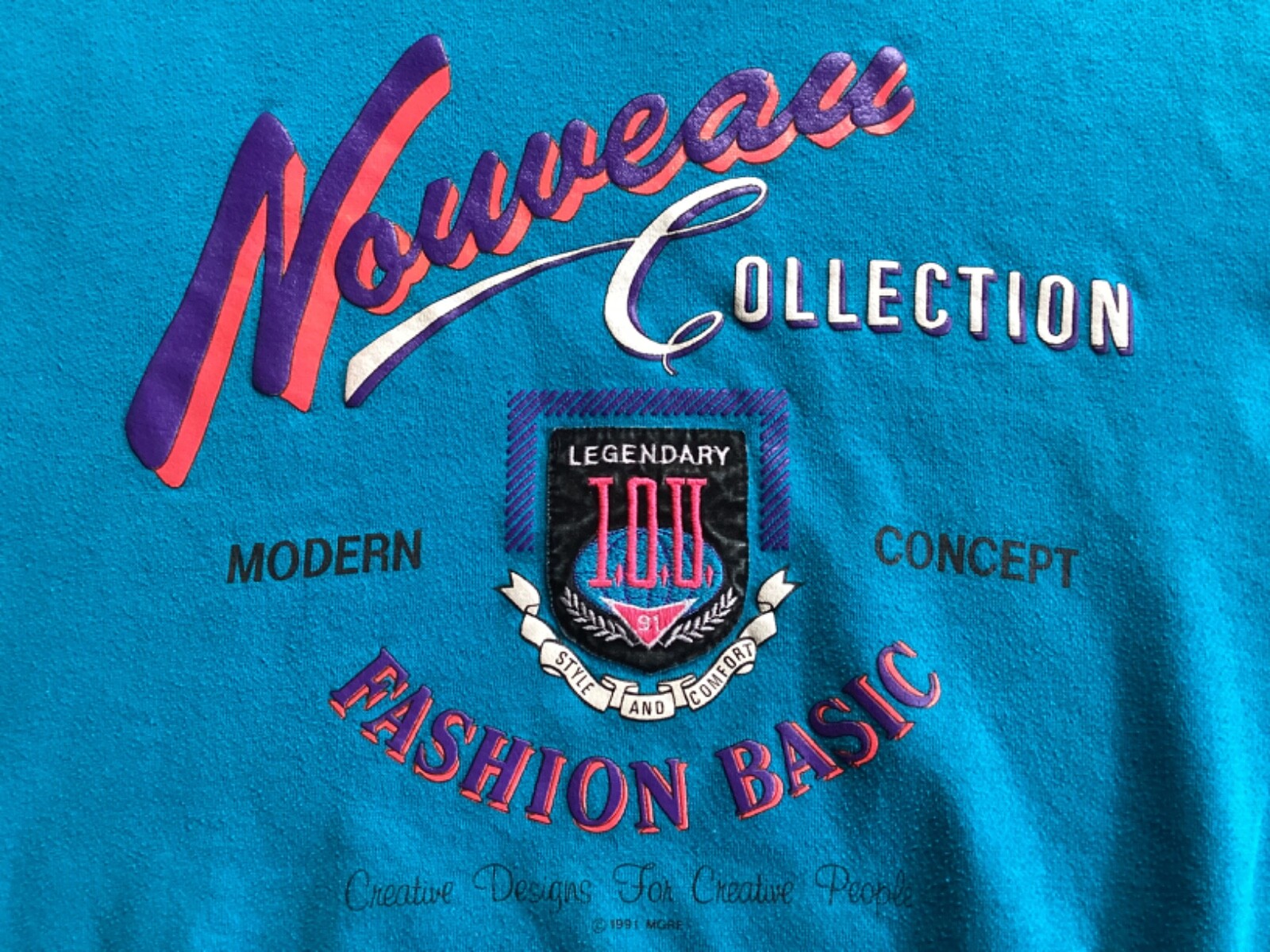 I.O.U. Nouveau Collection Vintage 1991 Adult High-Collared Sweatshirt Large
