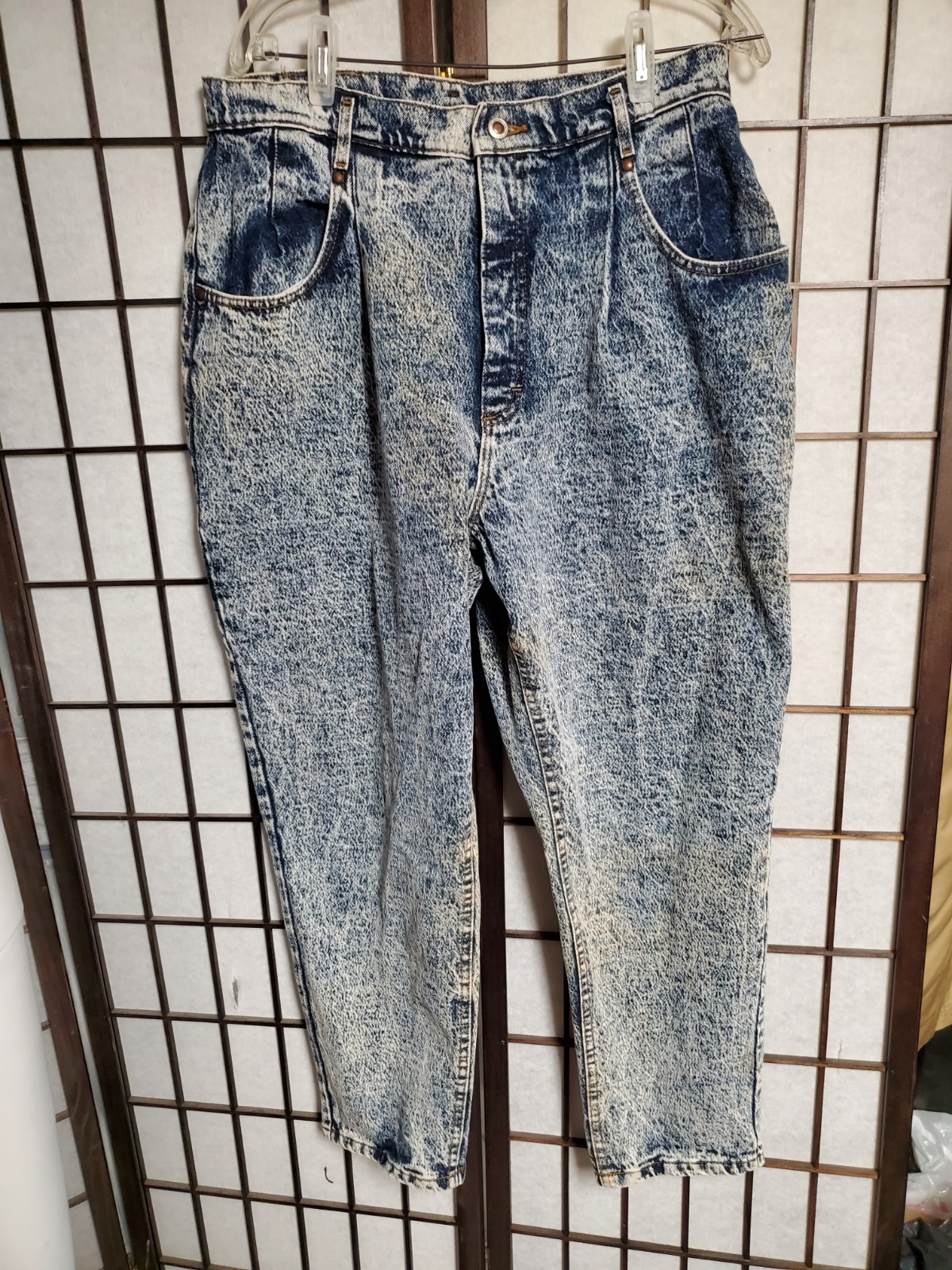34×28″ Vtg Lee High-Waist Pleated Tapered Mom Jeans Acid Wash 80s Union Made