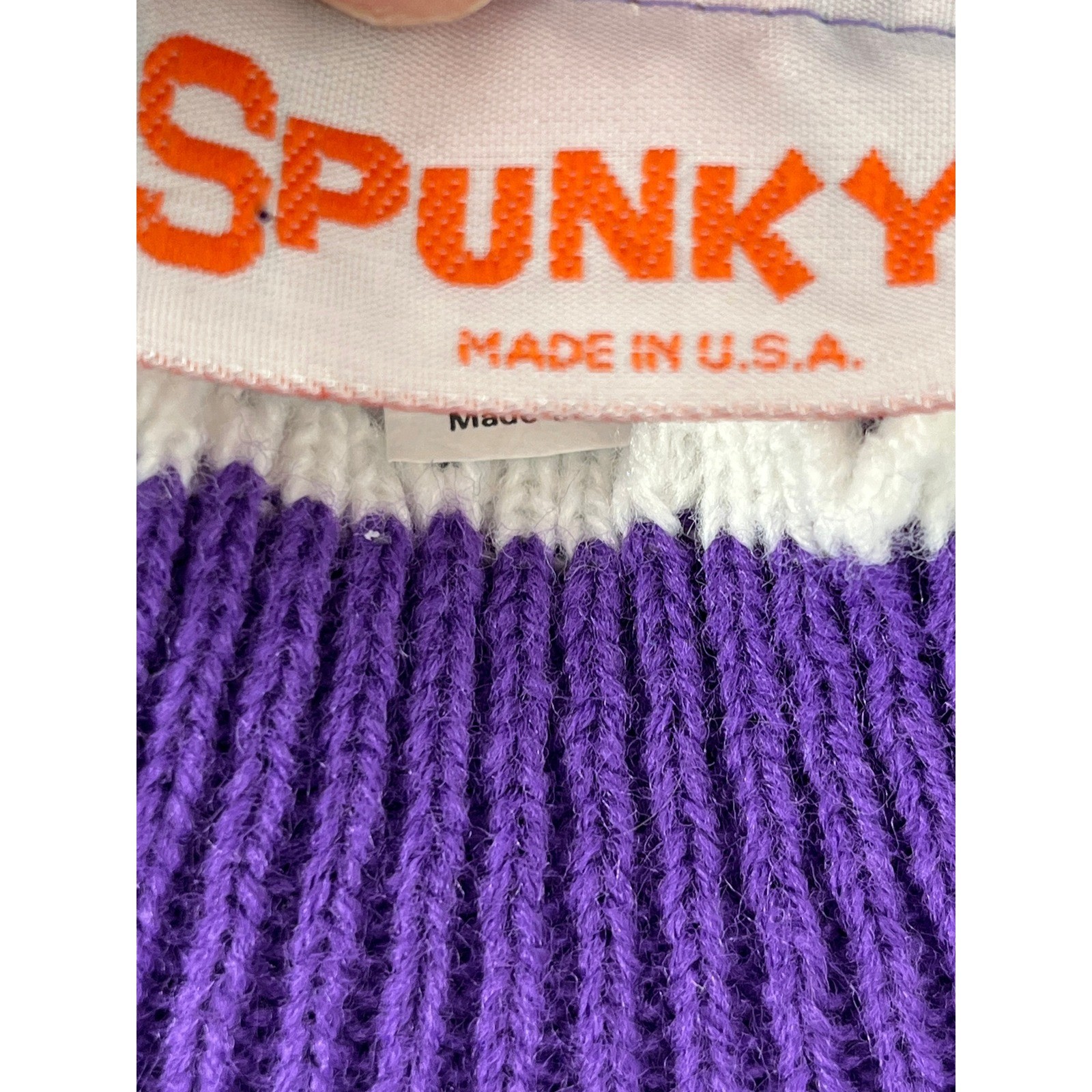 Vintage Spunky Purple Cat Window Intarsia Knit Sweater Mock Neck Scalloped Trim