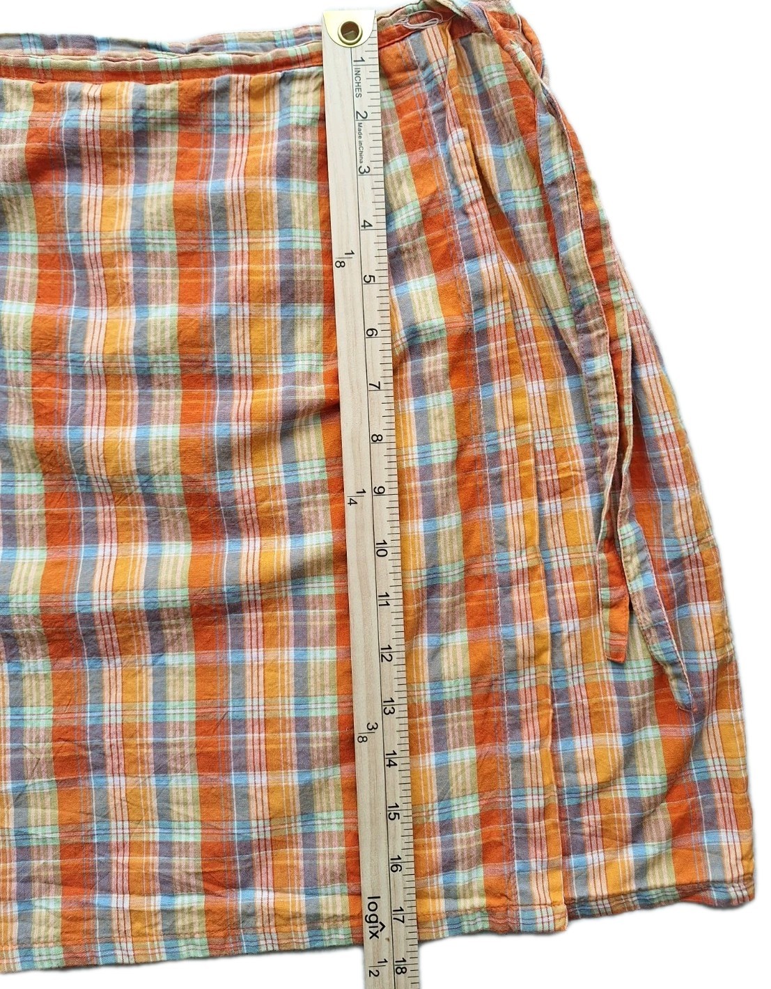 Vintage Paul Harris Design Wrap A Line Short Skirt Plaid Orange Sz 8 Cotton 90s