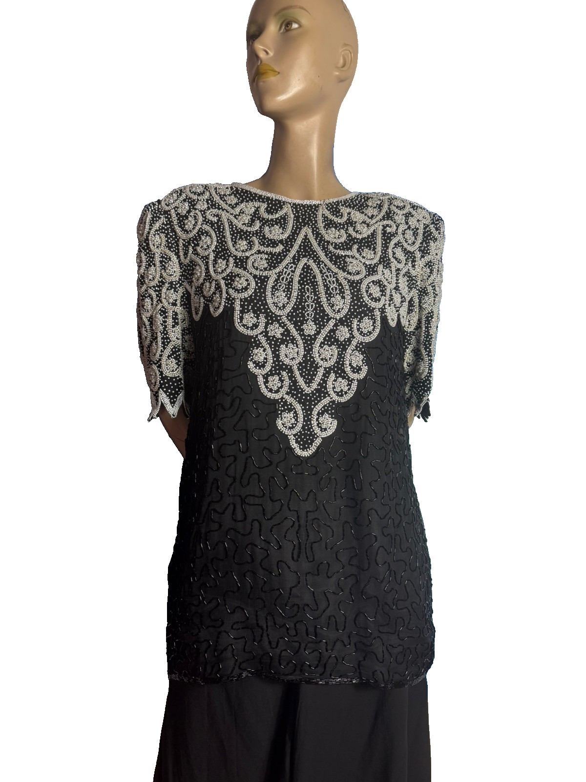 Vintage silk top beading shoulder pads 80s 90s evening size 42/44