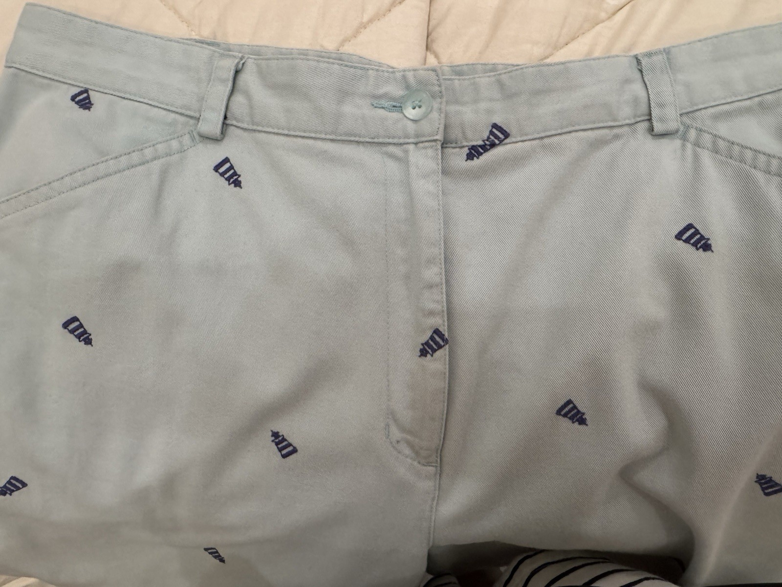 Vintage 90s LL Bean Critter Pants Womens 18, blue Lighthouse Embroidered