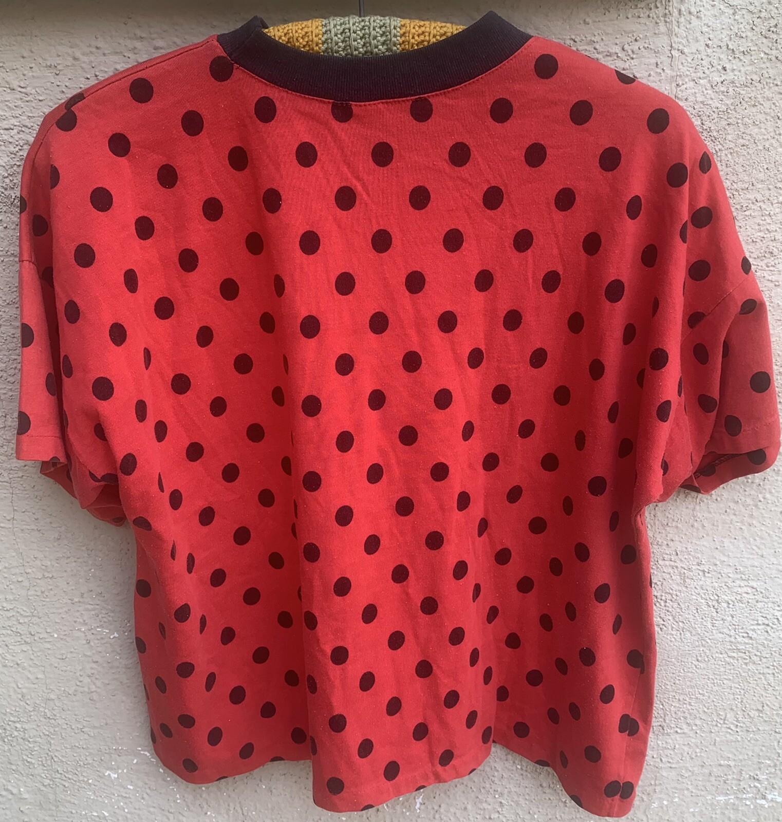 Vintage Crop Top T-Shirt Polka Dot Big Logo Graphics Made In USA 80s One Size