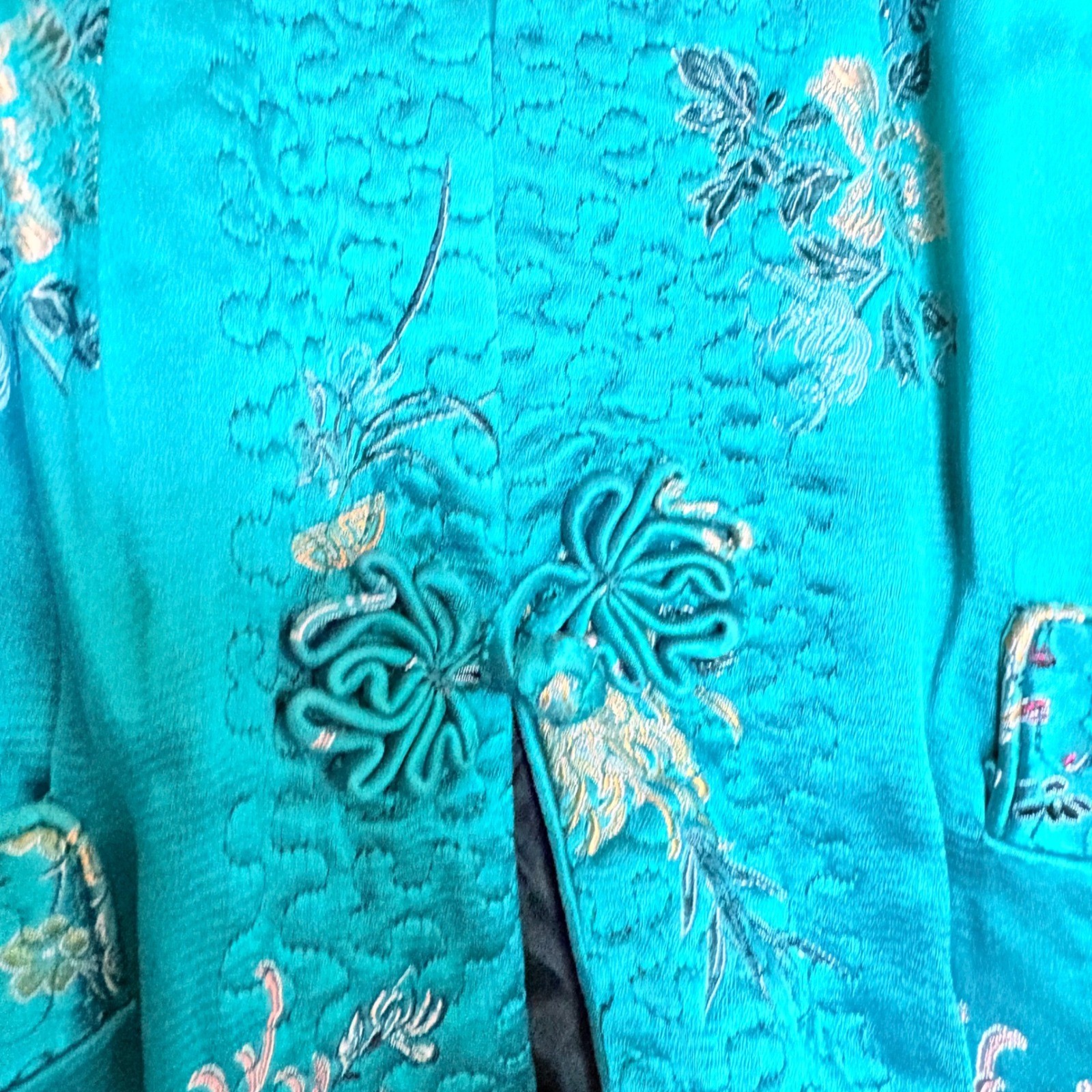 Vintage Reversible Satin Chinese Jacket Teal Black Embroidered Frog Buttons