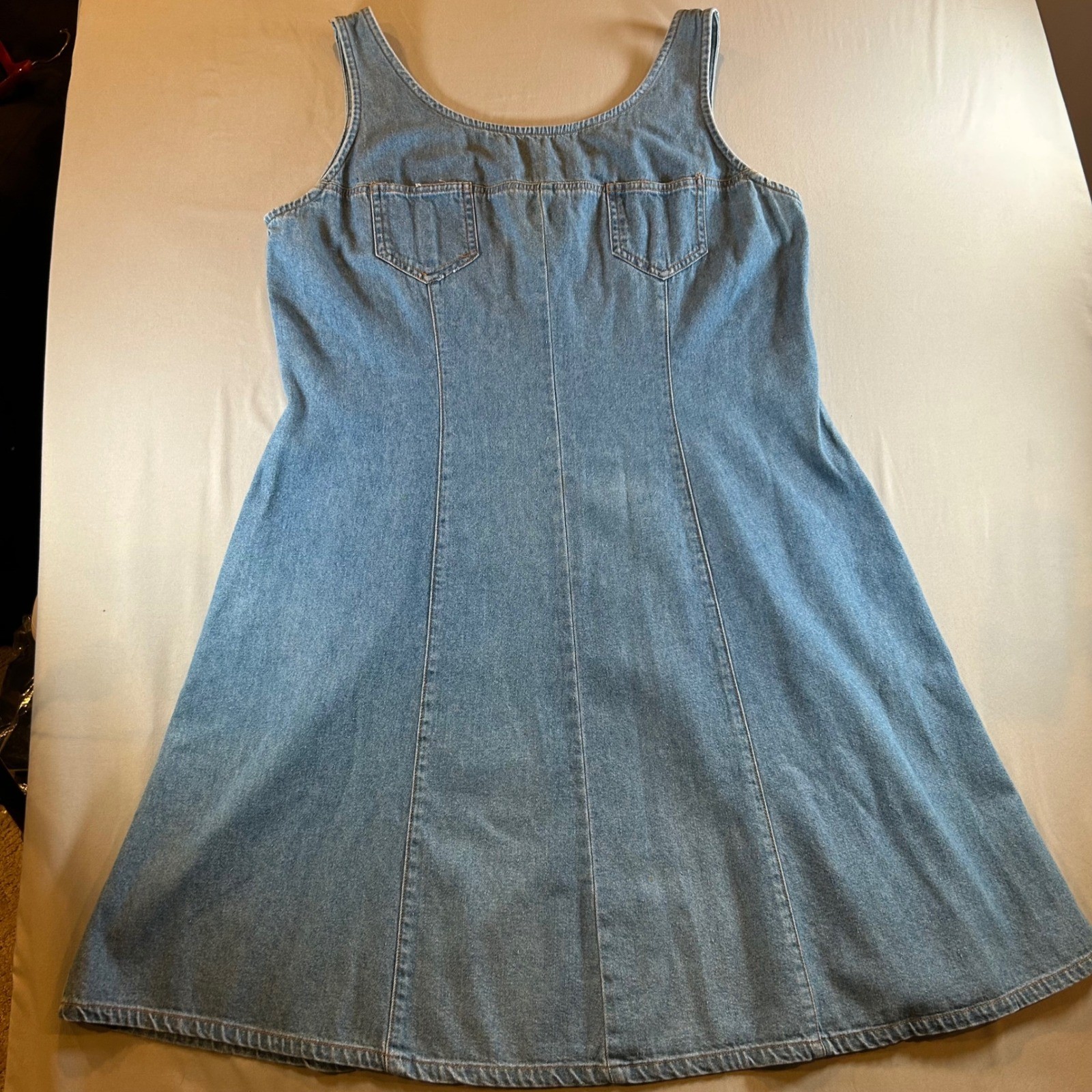 Vintage Blue Denim Pinafore Dress Sleeveless A-Line Scoop Neck YKK Zipper Medium
