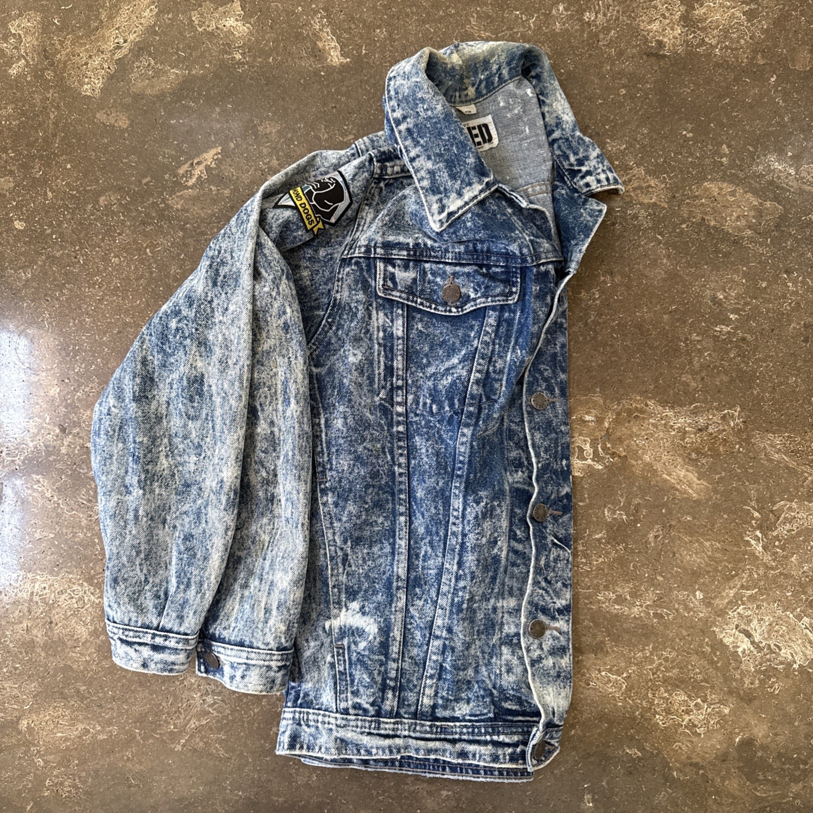 GET USED by ELIE Denim Jean Jacket VTG 90s Acid Wash Patchwork Medium