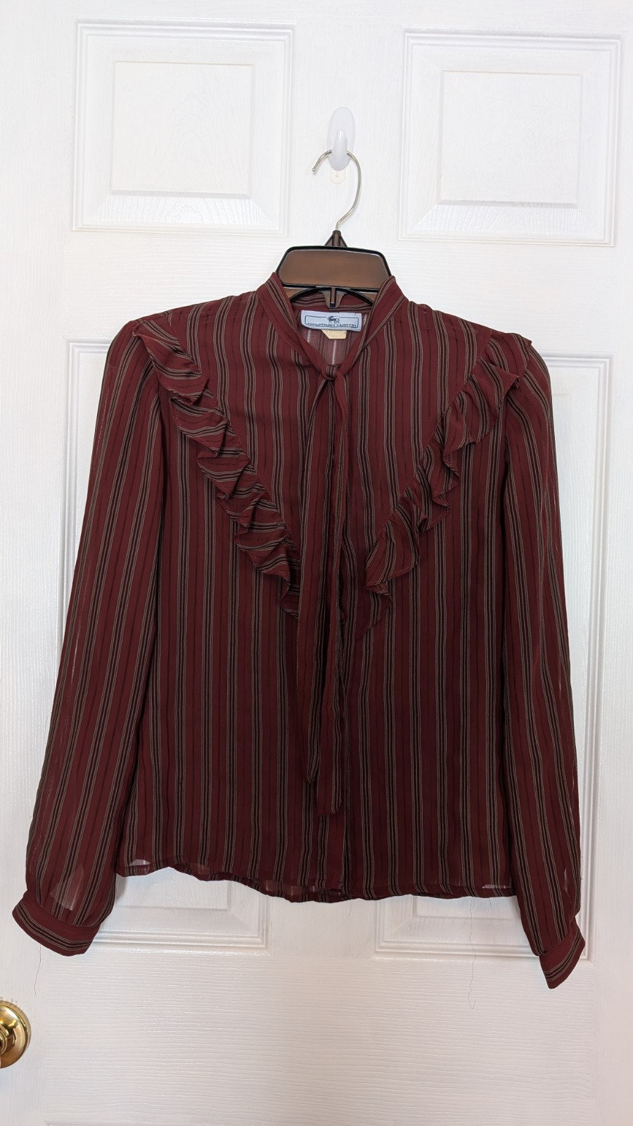Vintage Jonathan Martin Victorian Gibson Girl Burgundy Stripe Sheer Blouse 3/4
