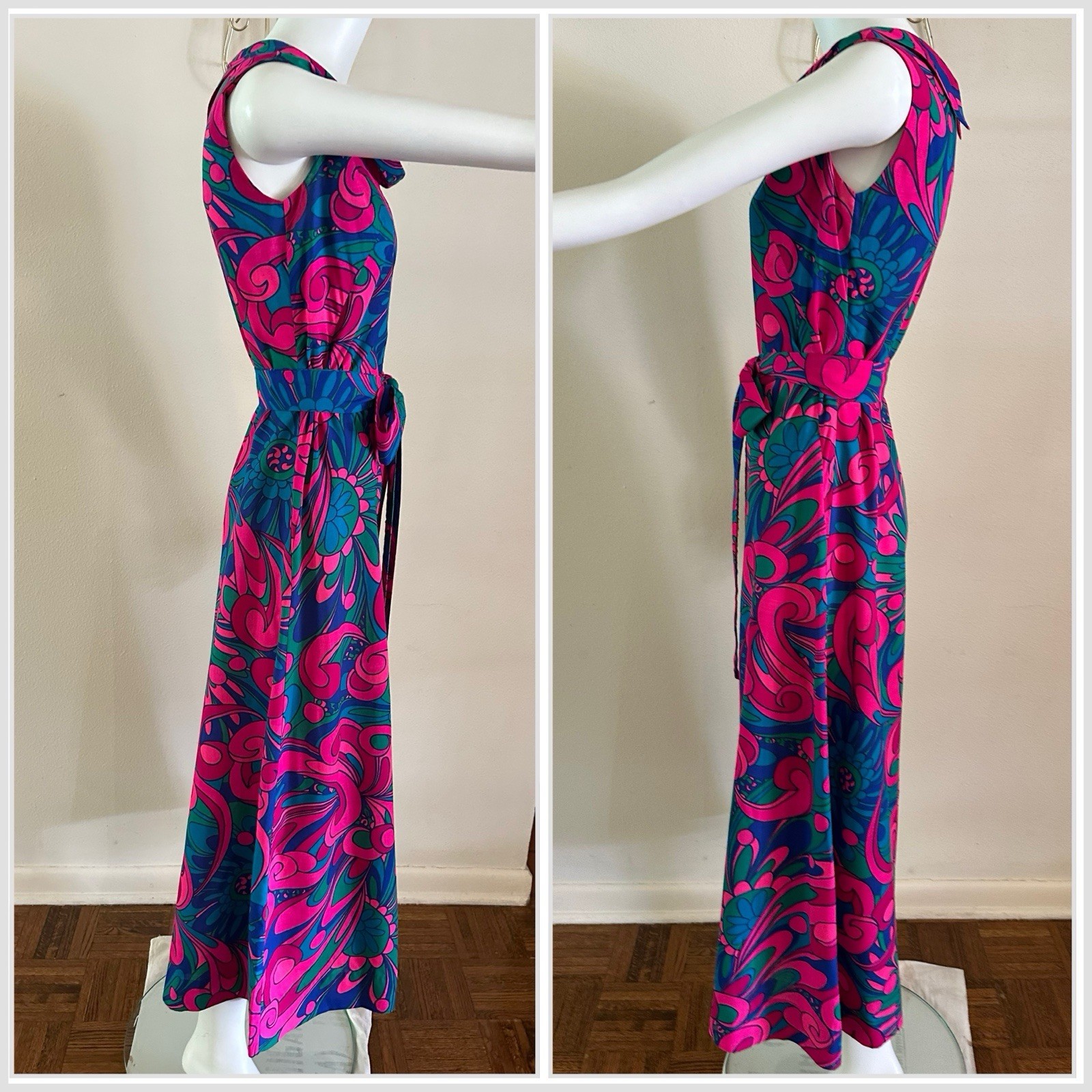 1960s Fumis Waikiki Hawaiian Palazzo Jumpsuit Psychedelic Floral Hostess Mod VTG