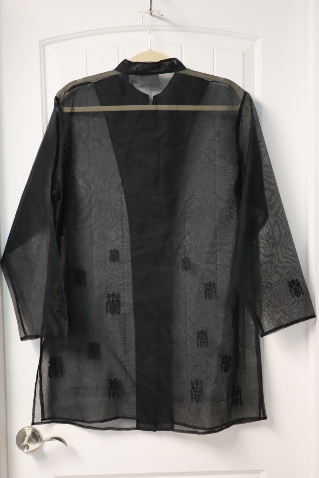 Vintage 1980s Chicos Design 100% silk embellished black sheer buttons up dress 2