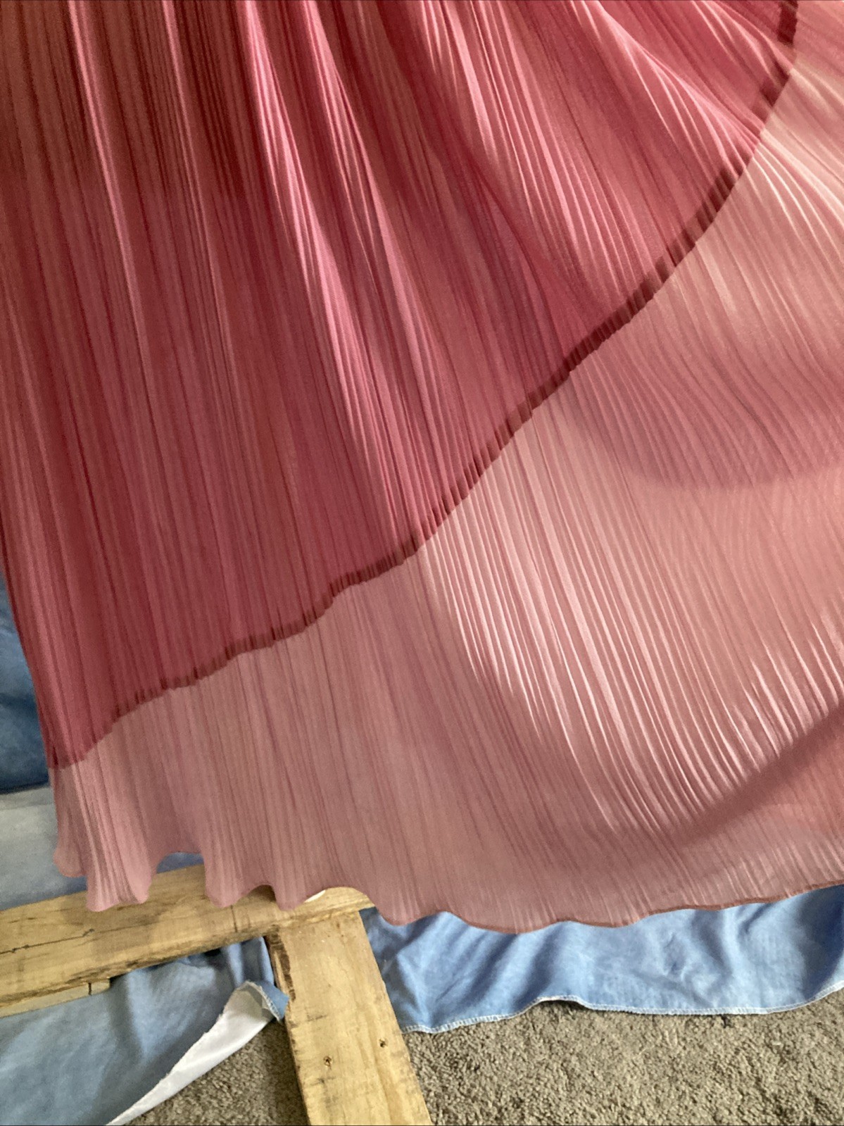 Vtg 70s Discovery Fashions Pleated Colorblock Dress Pink Plisse Disco Midi XS/S
