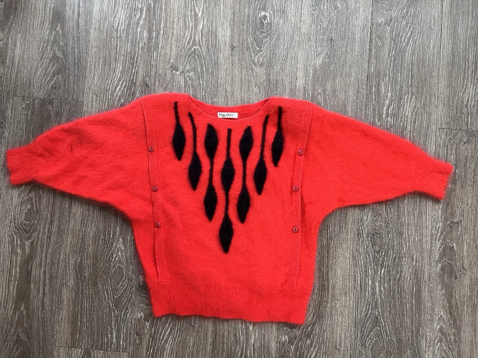 Vintage Dolman Sleeves Red Angora Sweater Big Star, Korea. So 1980s! Soft Fuzzy