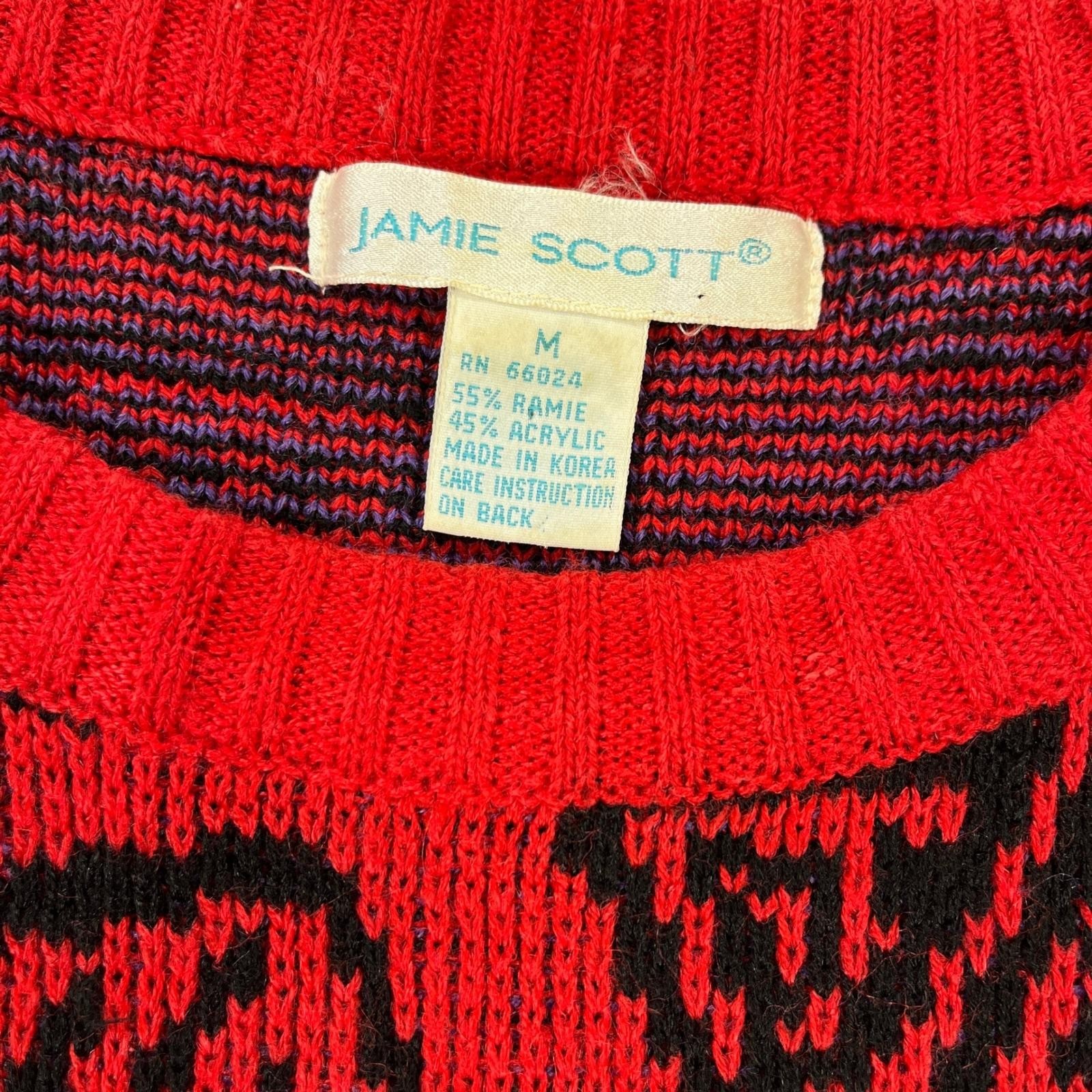Vintage 90s Statement Sweater M Red Black Geometric Knit Grandpa Sweater Retro