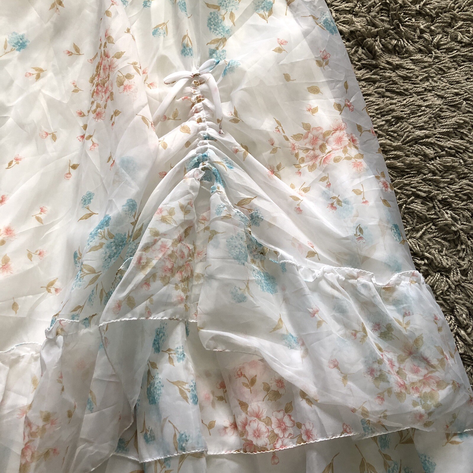 ILGWU Maxi Dress Ruffles Brunch Prom Gown Floral Easter Bridal Prairie Vintage
