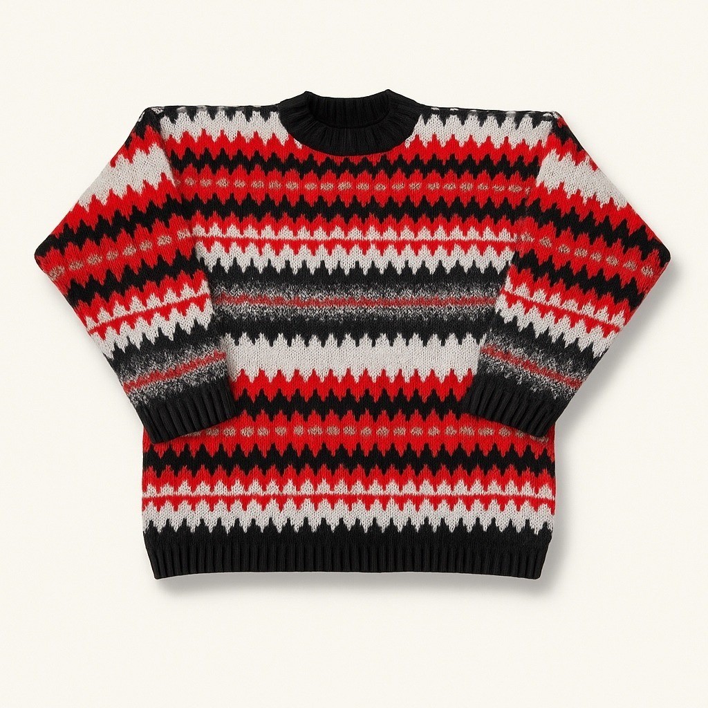 Vintage JC & Louis Fair Isle Sweater Red Black White Made in USA Size Large
