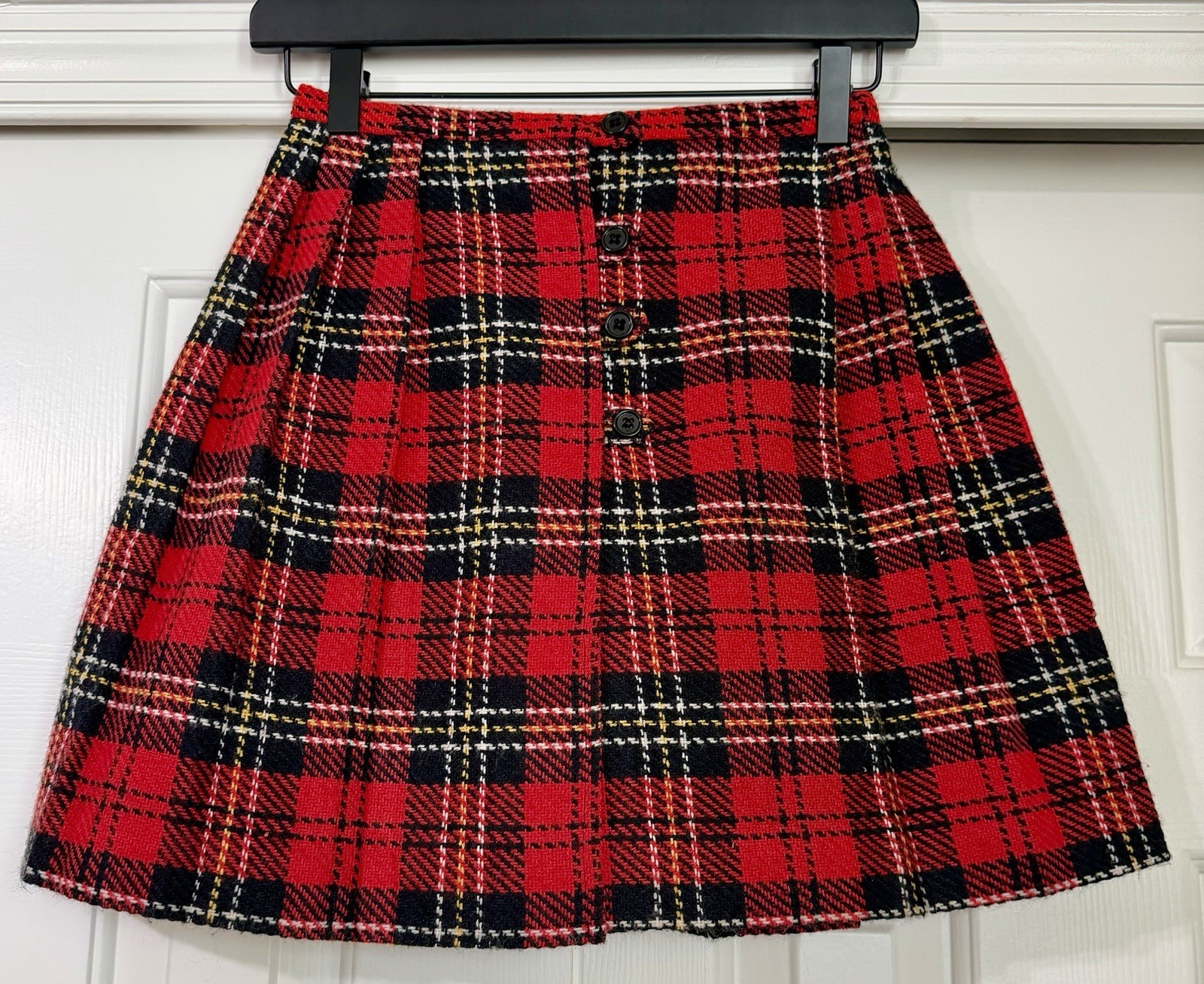 Vintage 1970s Girl’s Girltown Red & Black Plaid Wool Skirt/Kilt