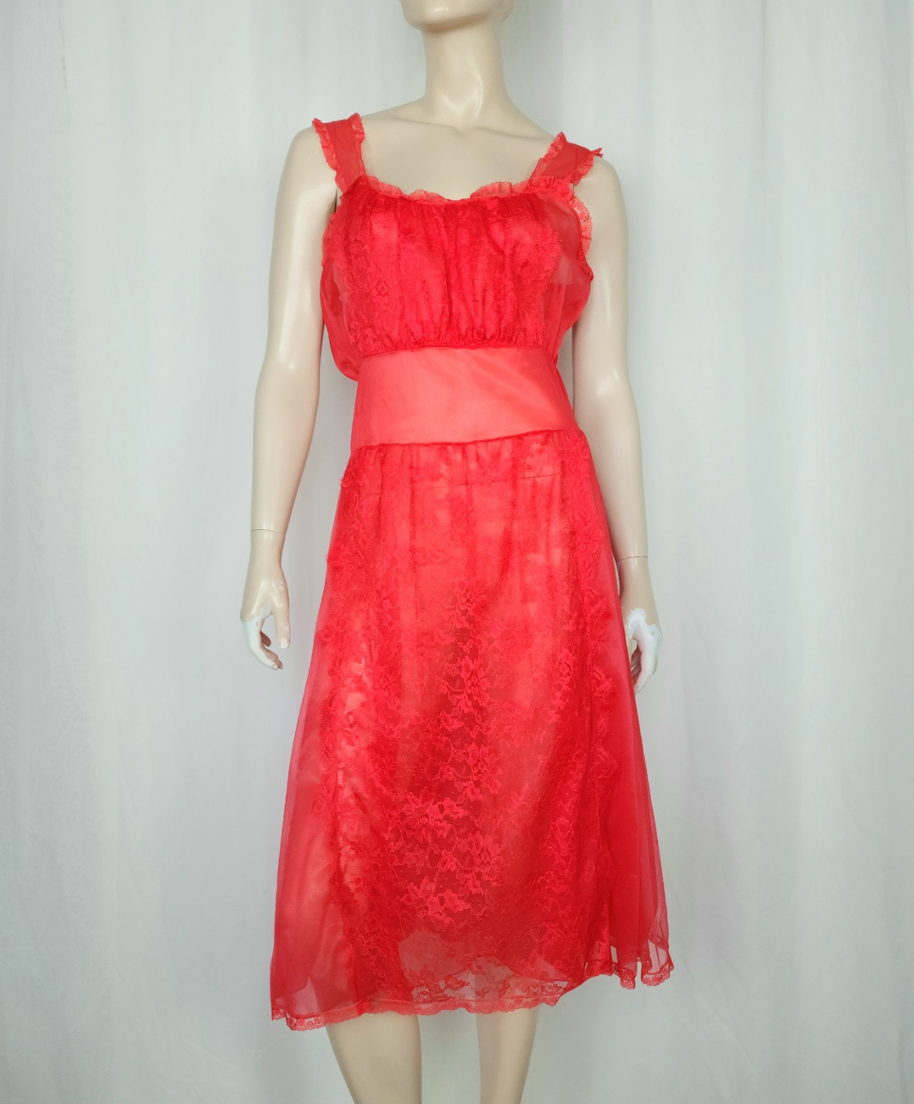 Vtg 50s Amourelle lace sheer nightie red M