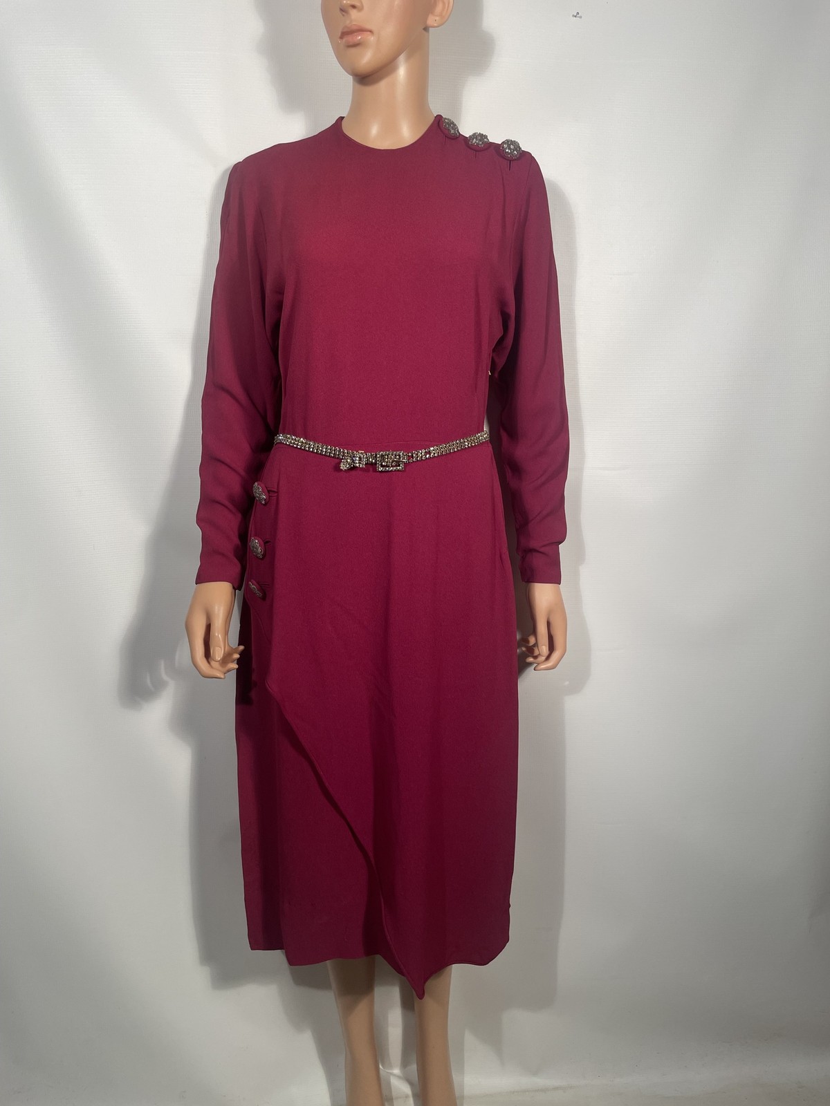 Vintage 1940’s Burgundy Rayon Crepe Dress Size S/M