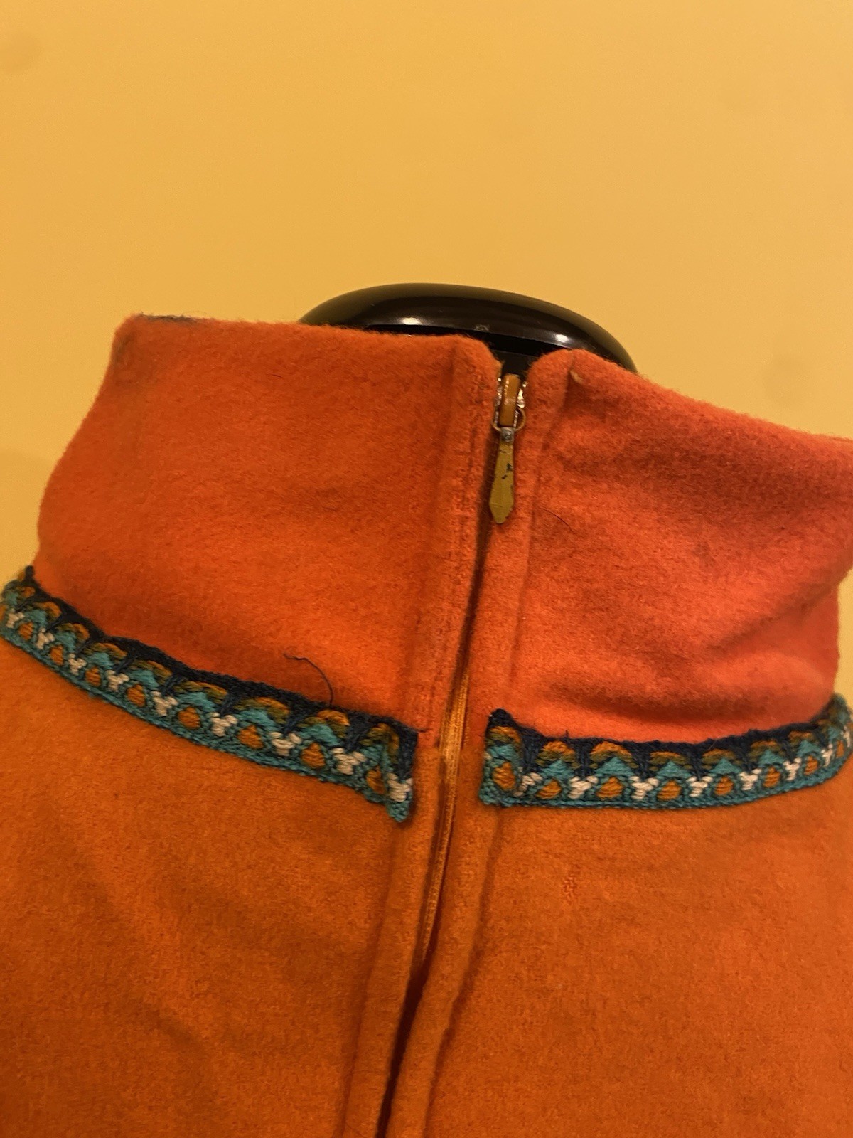 Vintage 100% Wool Orange Nordic Jacket Costume Folk tunic back zipper scandi