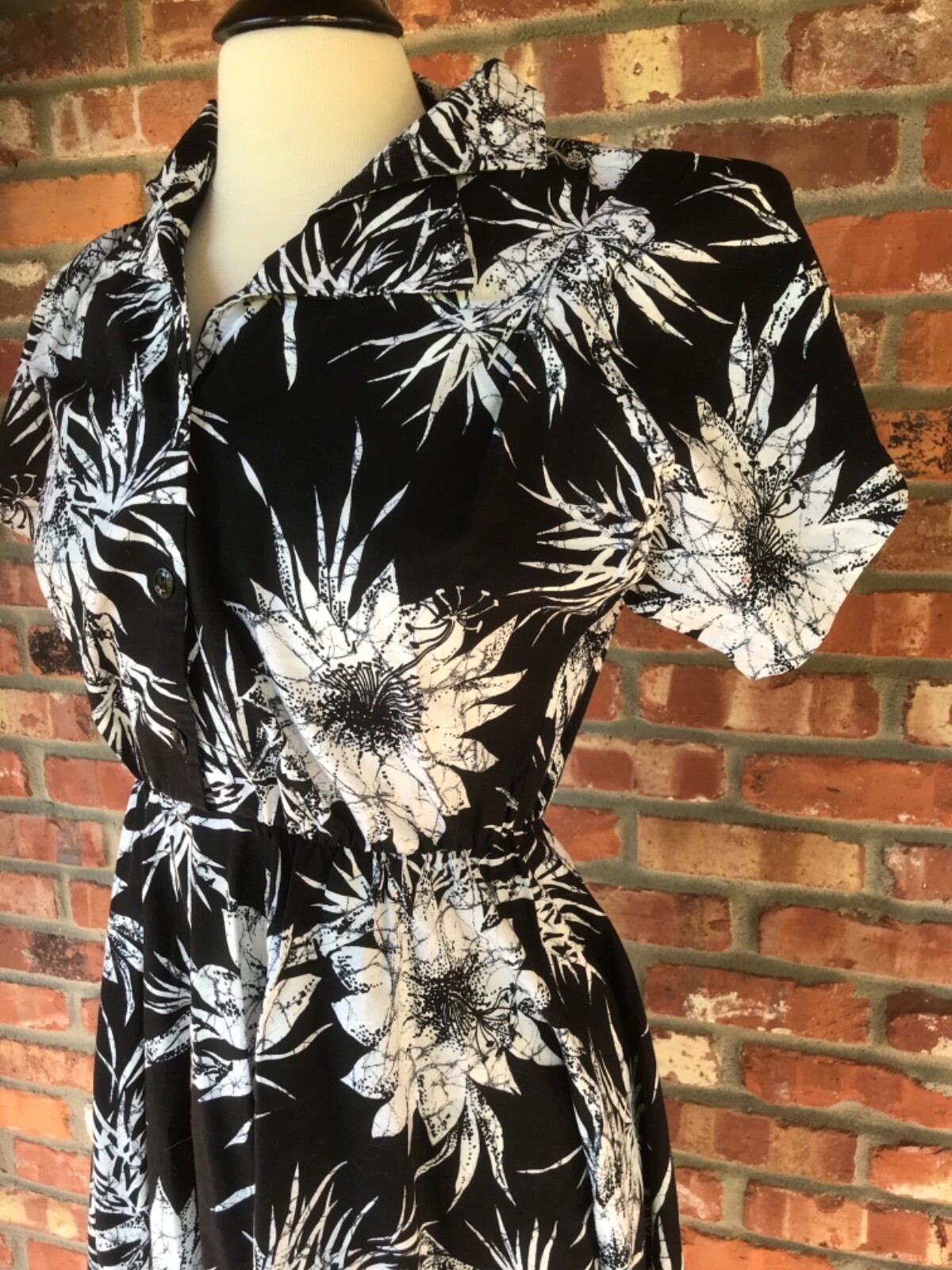 Vintage Batik Bamboo Shirt Dress Double Collar Safari Bohemian 80s wide sweep