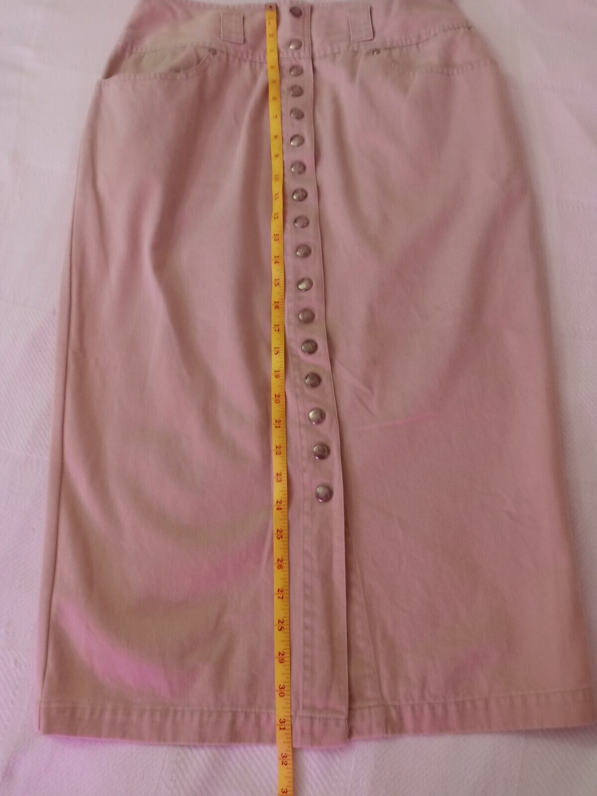 Forenza Women’s Size 14 Front Snap Long Beige Denim Skirt 100% Cotton Vintage