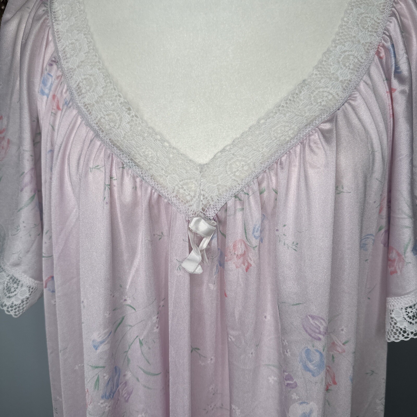 Vtg Floral Nylon Nightgown Sissy Plus 26W USA Miss Diva Pink