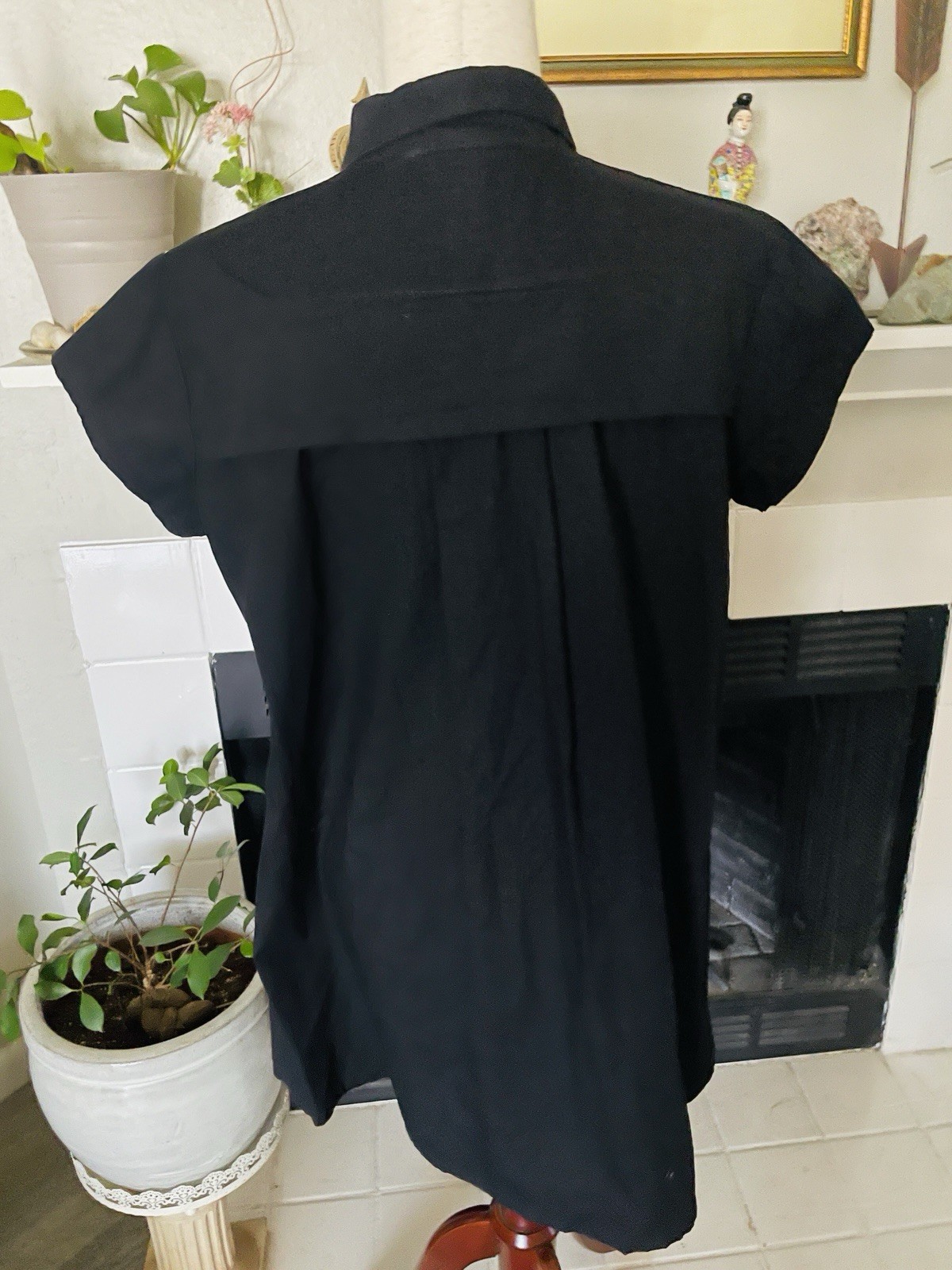 Art Shirt Dress Black White Midi French Cafe Girl Bicycle Lady Tulle S Vintage