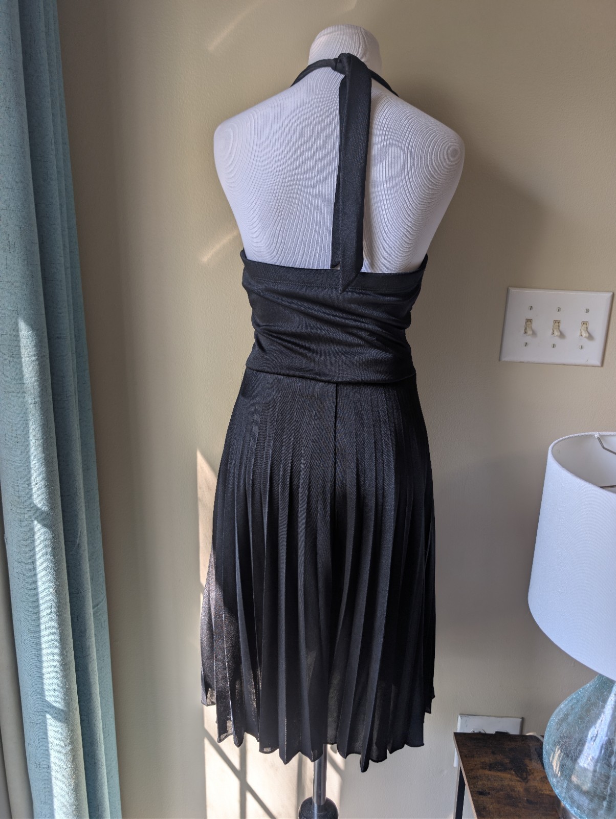 Speechless Y2K Black Pleated Halter Midi Dress with Embellished Waist Buckle