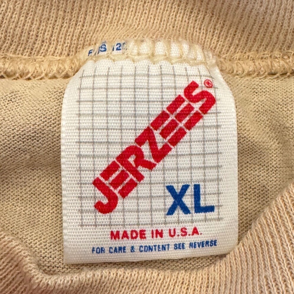 Vintage Jerzees Tan T-Shirt Hand Painted Pigs Watermelon Graphic XL Made in USA
