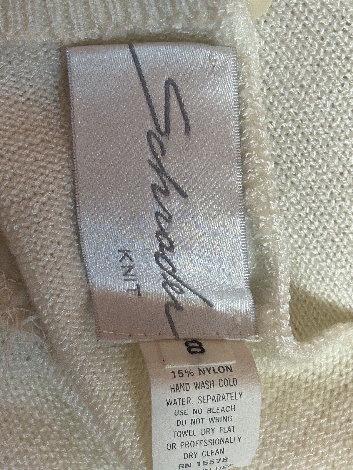 Vintage SCHRADER KNIT Skirt /Blouse Set Size 8 Womens Ivory Color 70s/80s Office