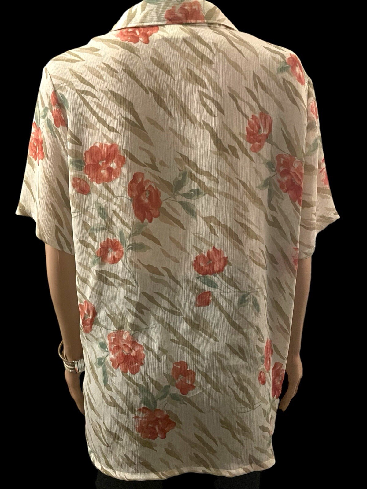 Floral Blouse Sheer Vintage Short Sleeve Resort Wear Coastal Chic Quiet Luxury M