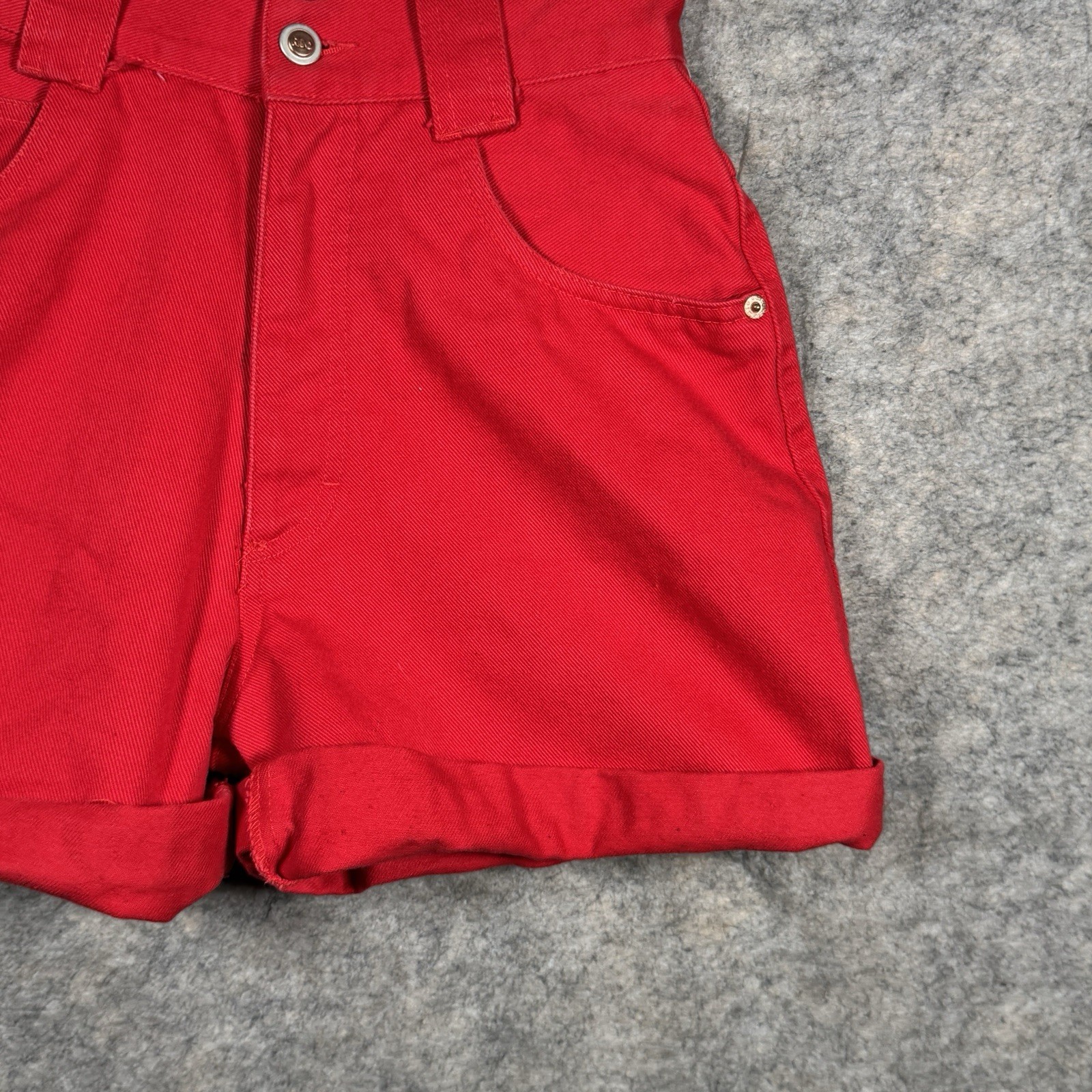 Vintage 90s Womans Rio High Waisted / Rise Red Denim Jean Shorts Size 5 24×3